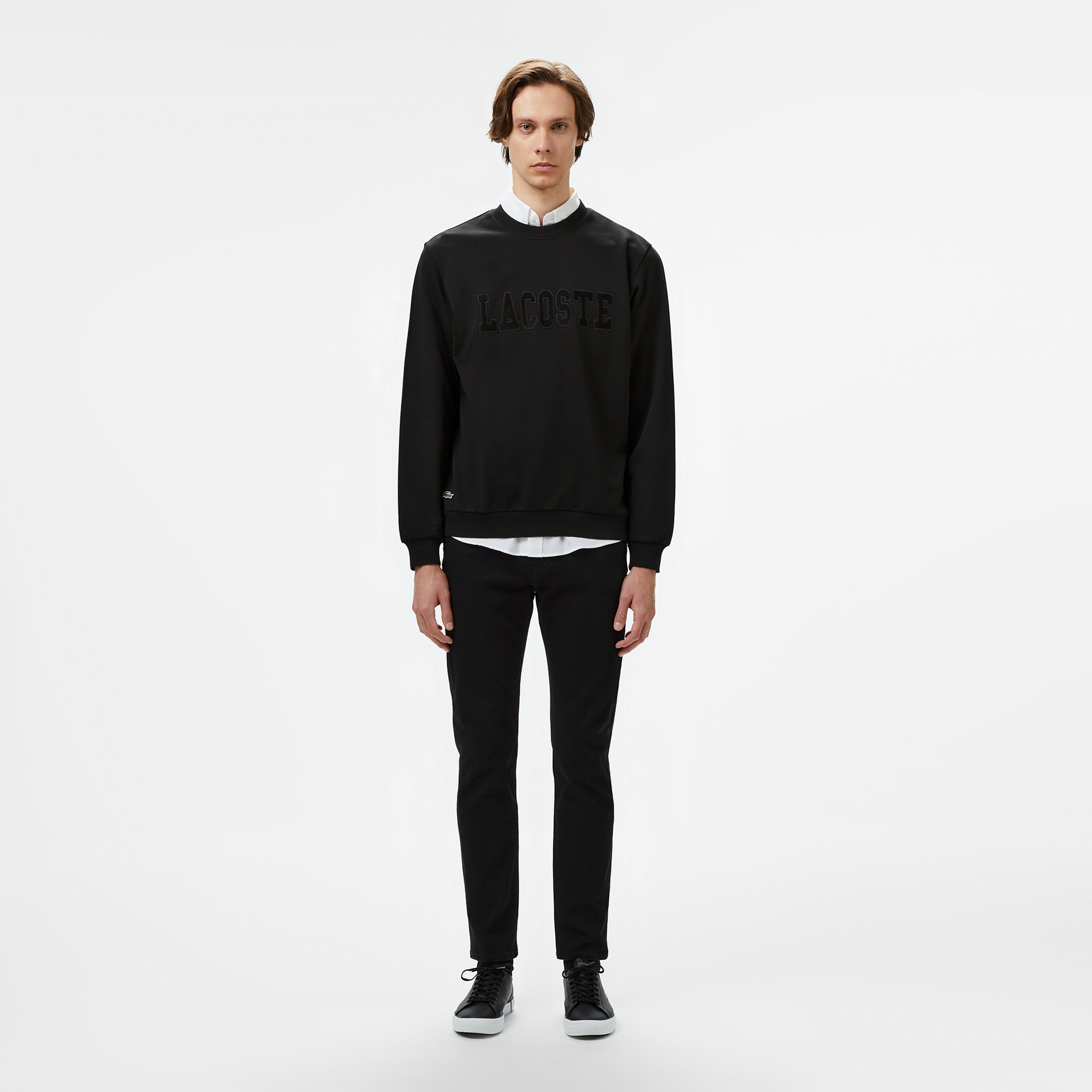 Lacoste Erkek Relaxed Fit Bisiklet Yaka Baskılı Siyah Sweatshirt