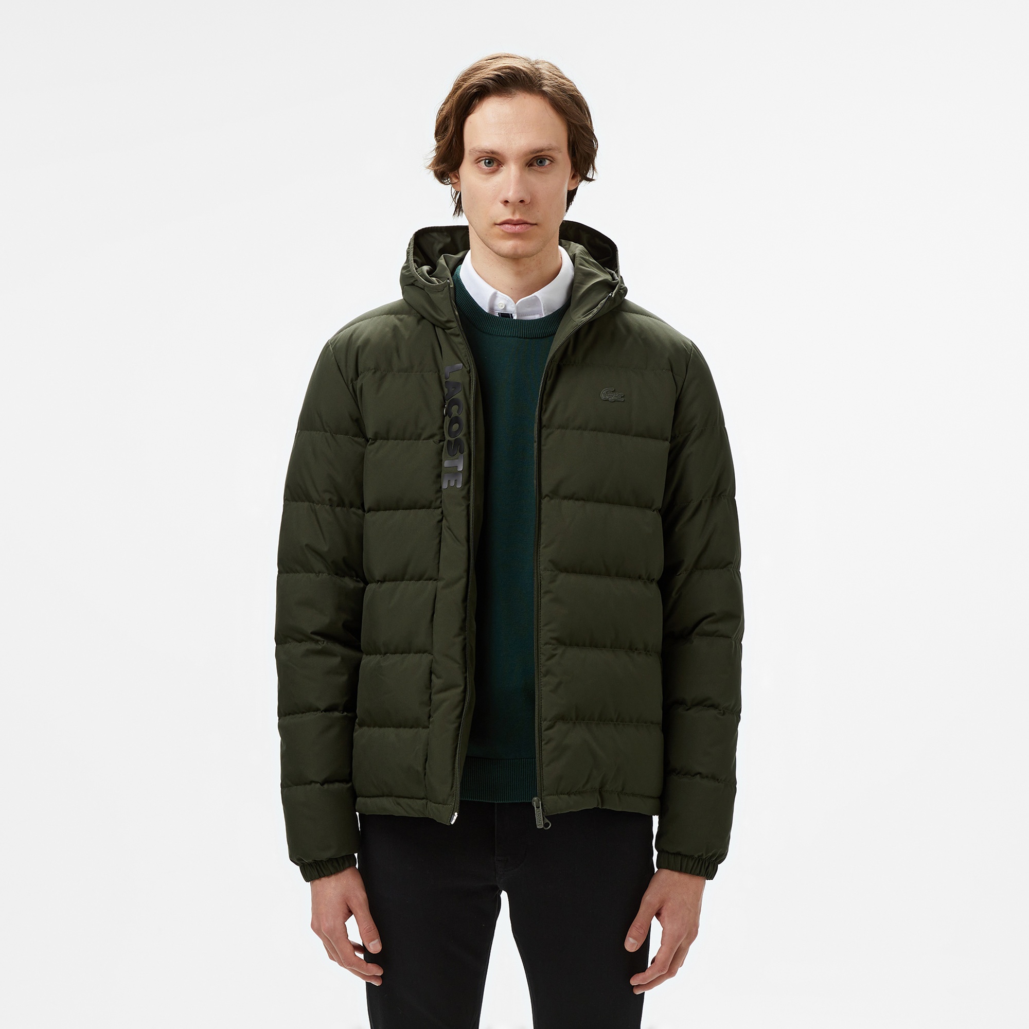 Lacoste Erkek Regular Fit Kapüşonlu Koyu Yeşil Şişme Mont