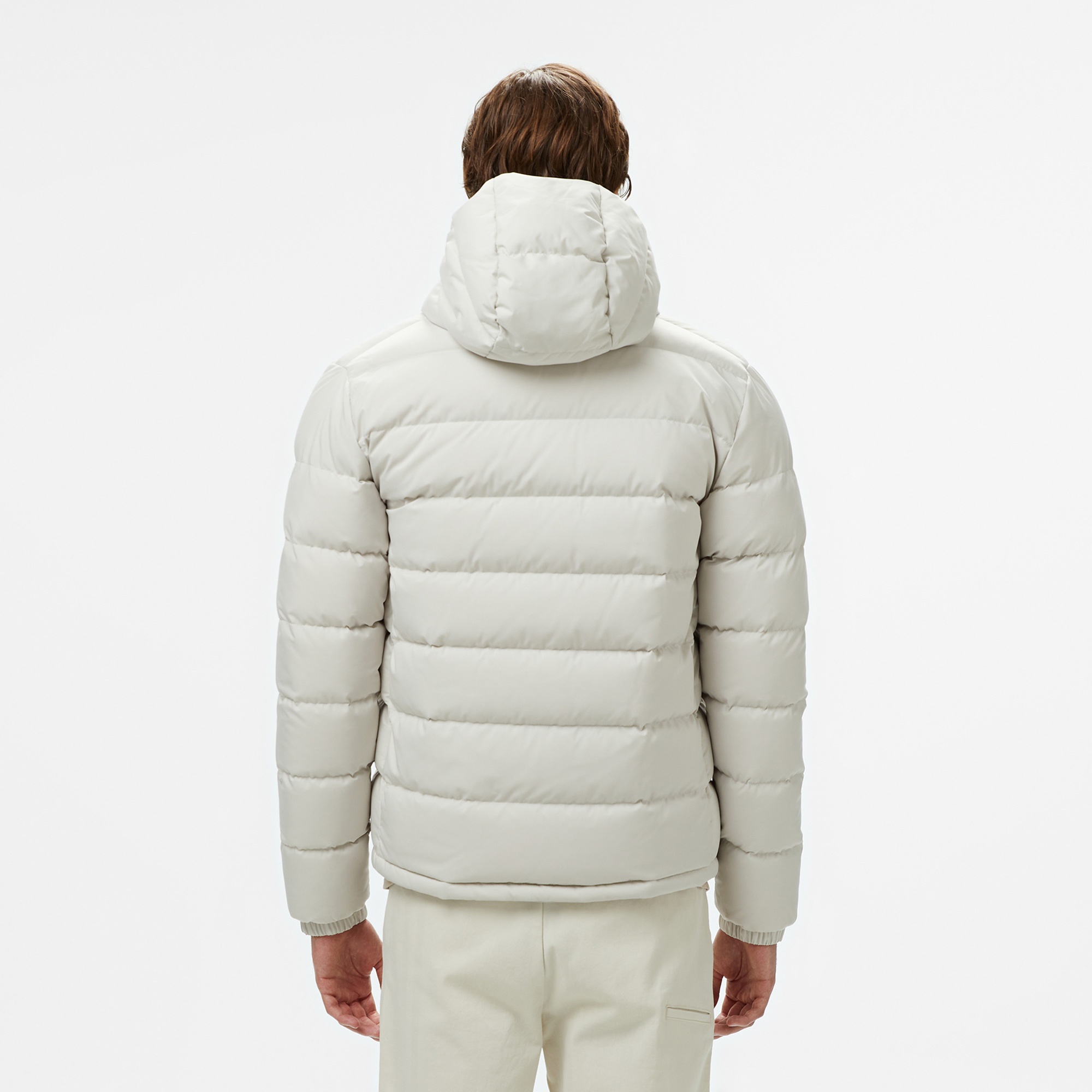 Lacoste Erkek Regular Fit Kapüşonlu Beyaz Şişme Mont