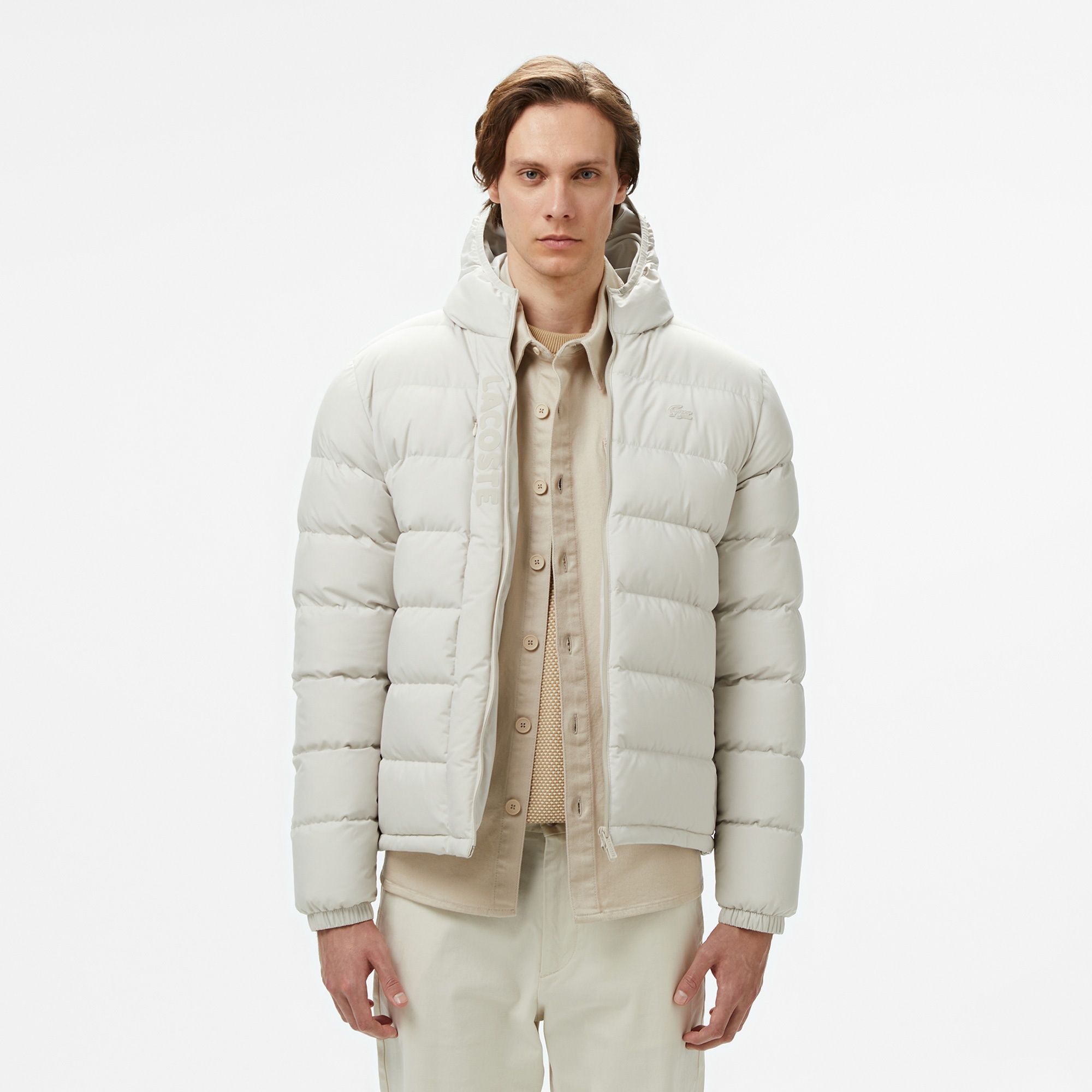 Lacoste Erkek Regular Fit Kapüşonlu Beyaz Şişme Mont