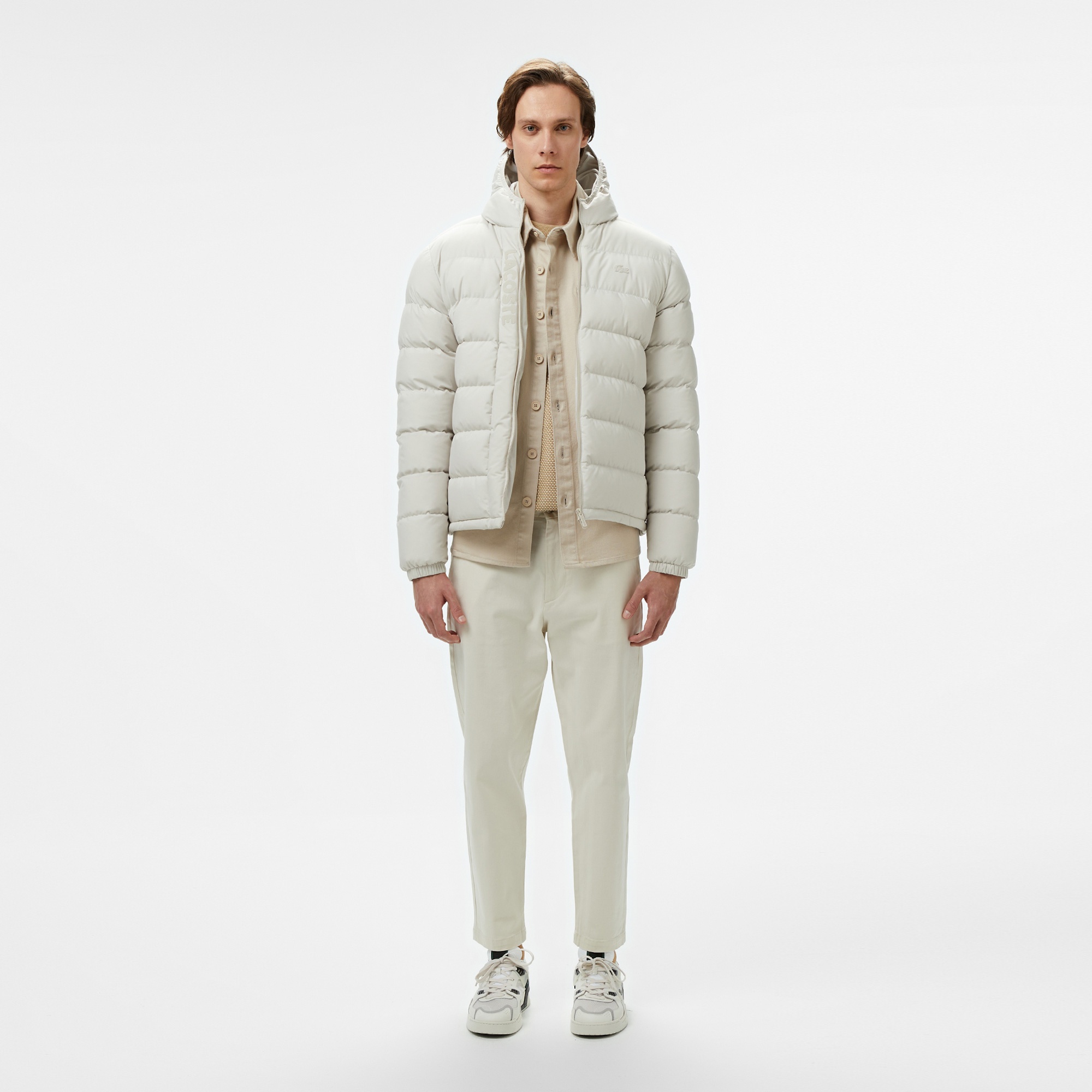 Lacoste Erkek Regular Fit Kapüşonlu Beyaz Şişme Mont