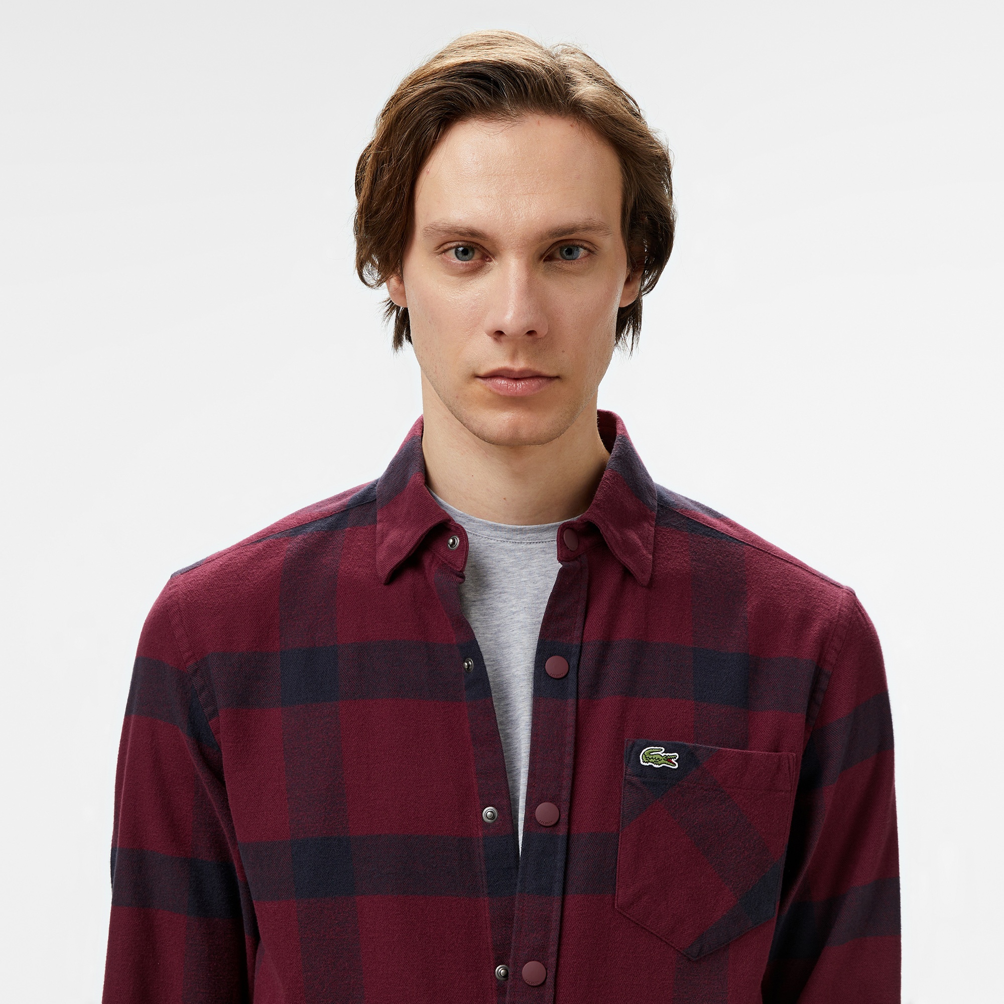 Lacoste Erkek Regular Fit Ekose Bordo Gömlek