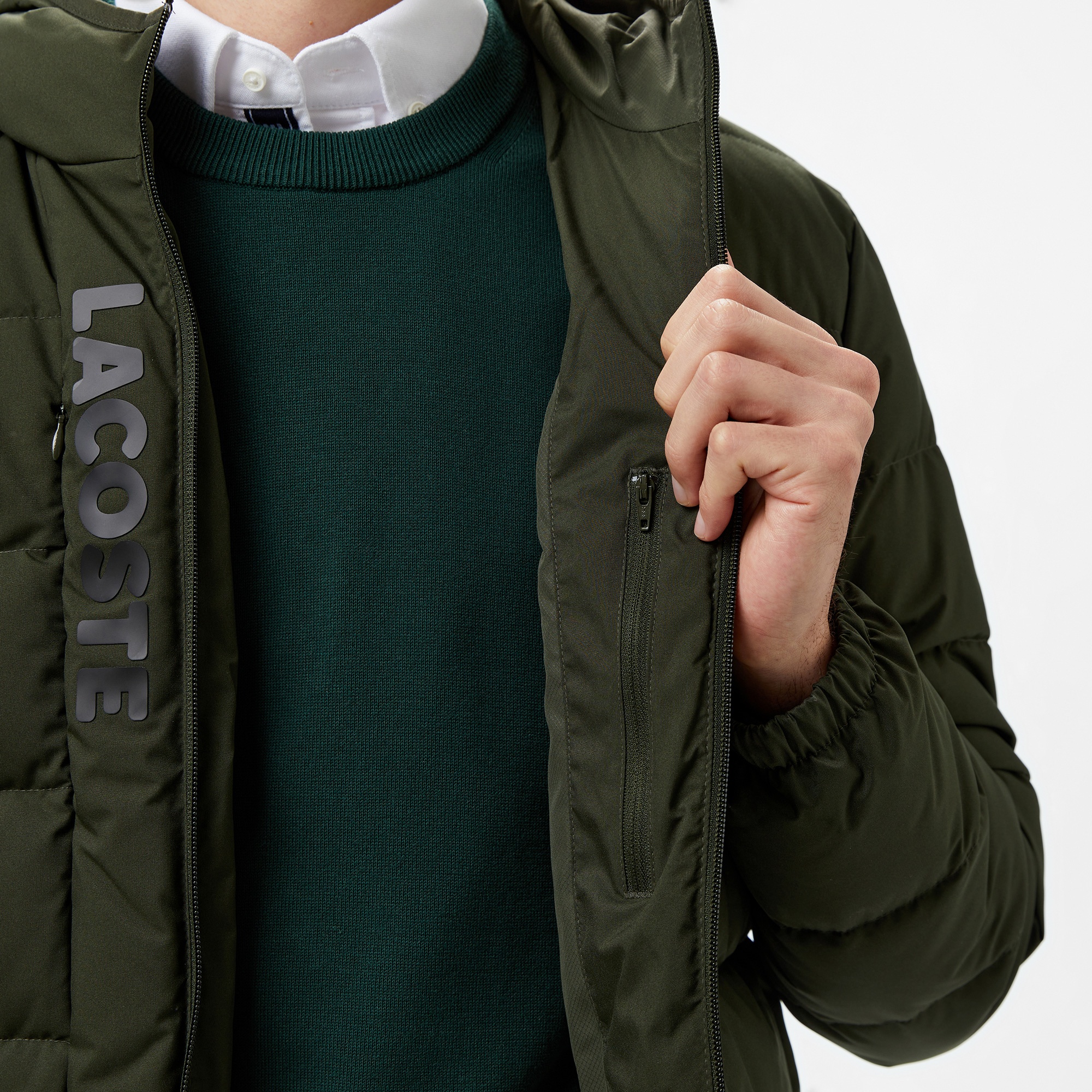 Lacoste Erkek Regular Fit Kapüşonlu Koyu Yeşil Şişme Mont