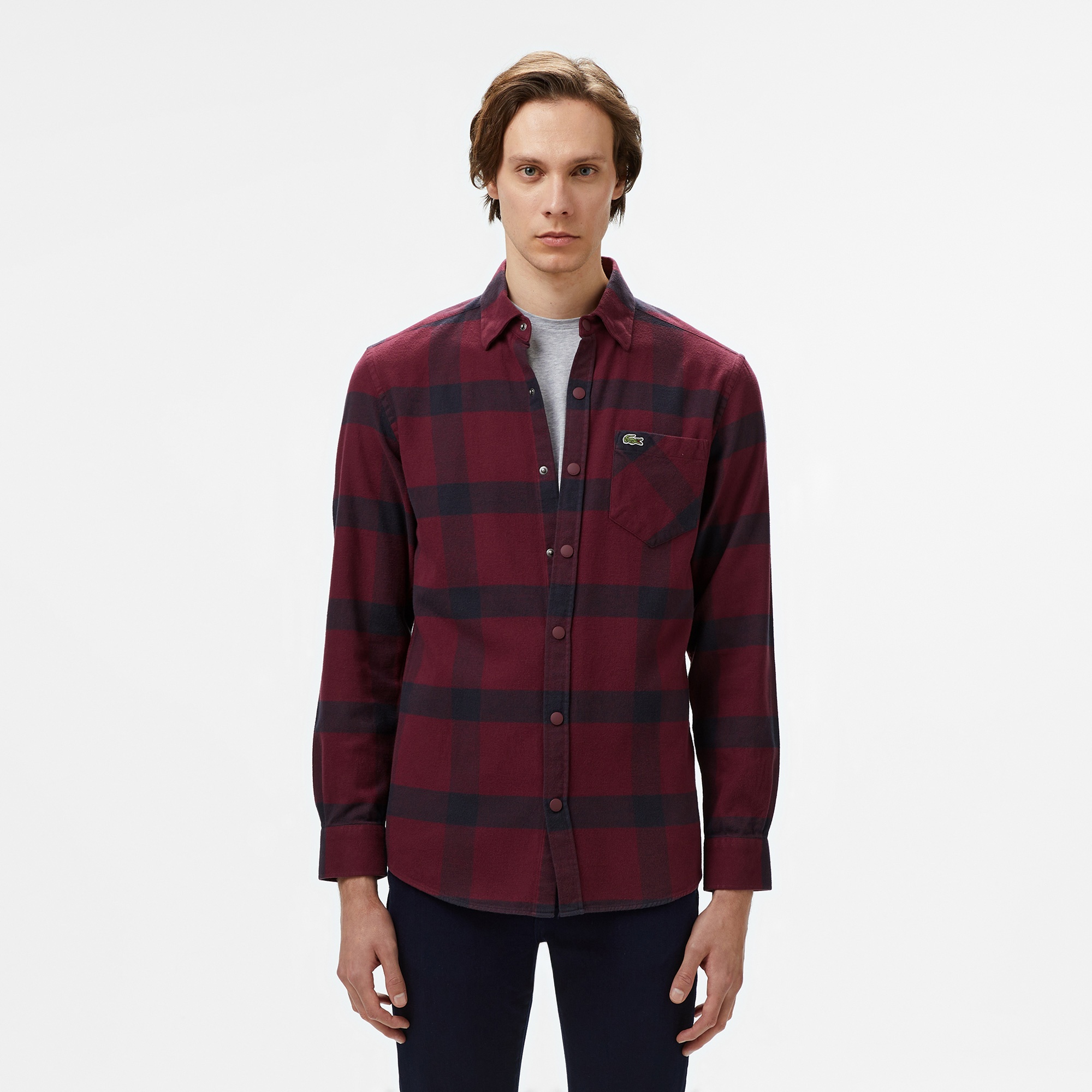 Lacoste Erkek Regular Fit Ekose Bordo Gömlek