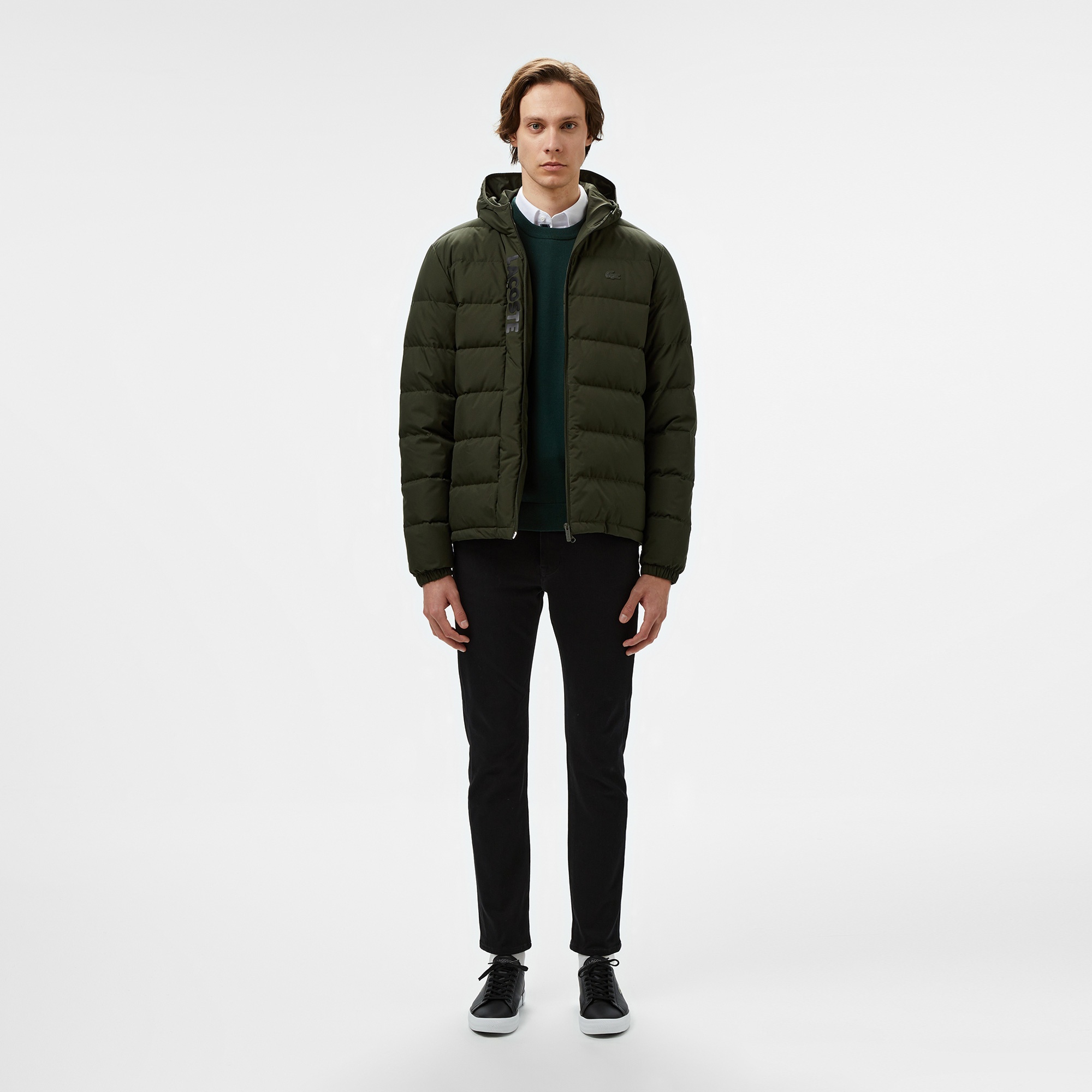 Lacoste Erkek Regular Fit Kapüşonlu Koyu Yeşil Şişme Mont