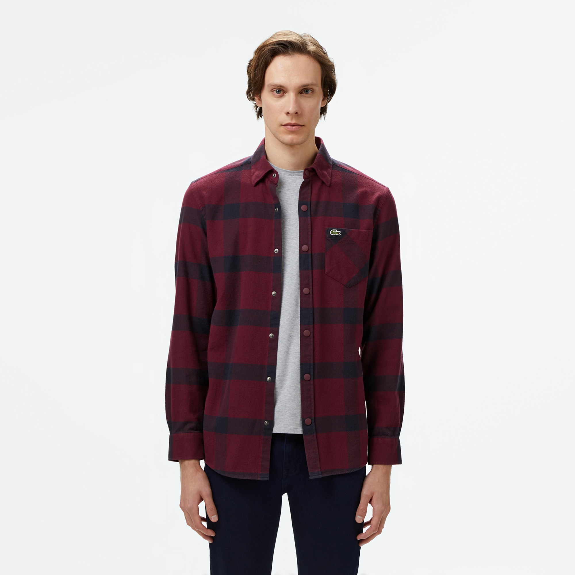 Lacoste Erkek Regular Fit Ekose Bordo Gömlek