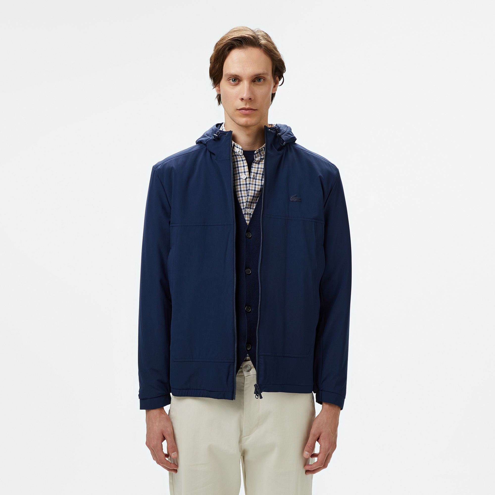 Lacoste Erkek Relaxed Fit Kapüşonlu Lacivert Yağmurluk