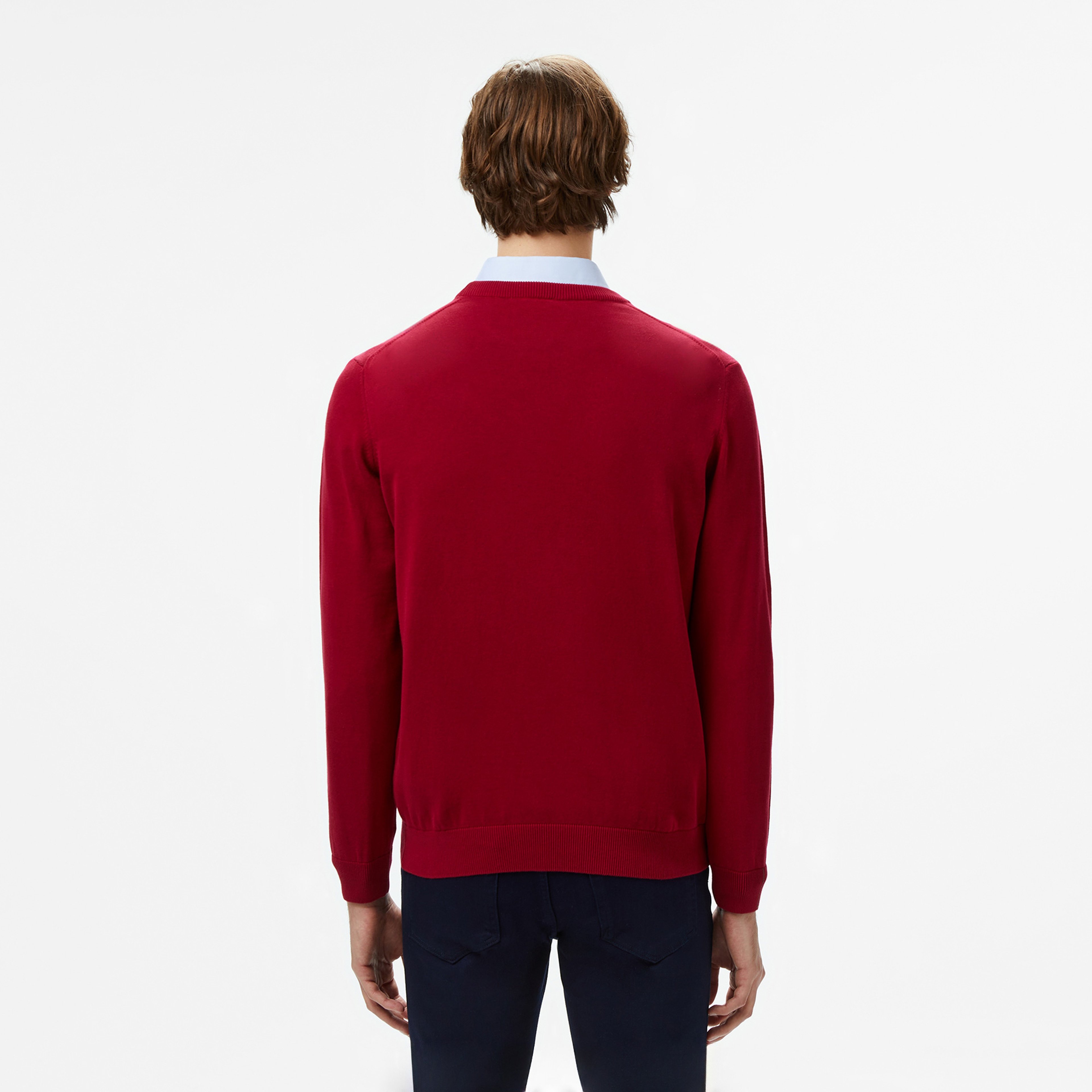 Erkek Regular Fit Bisiklet Yaka Organik Pamuk Kırmızı Kazak