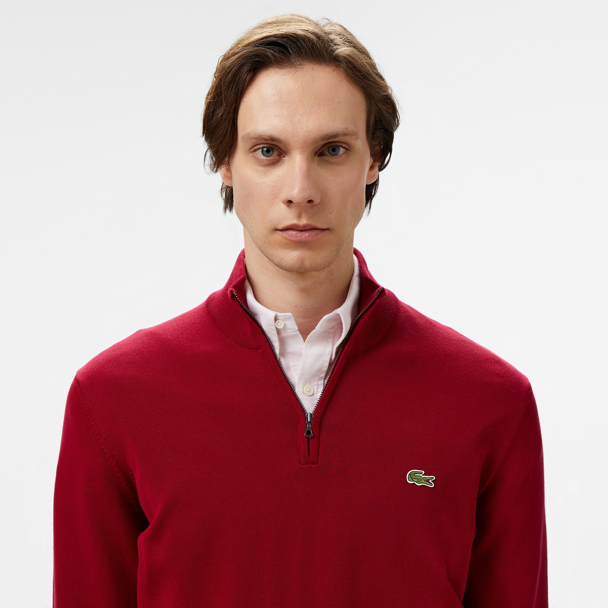 Erkek Regular Fit Yarım Fermuarlı Organik Pamuk Bordo Kazak