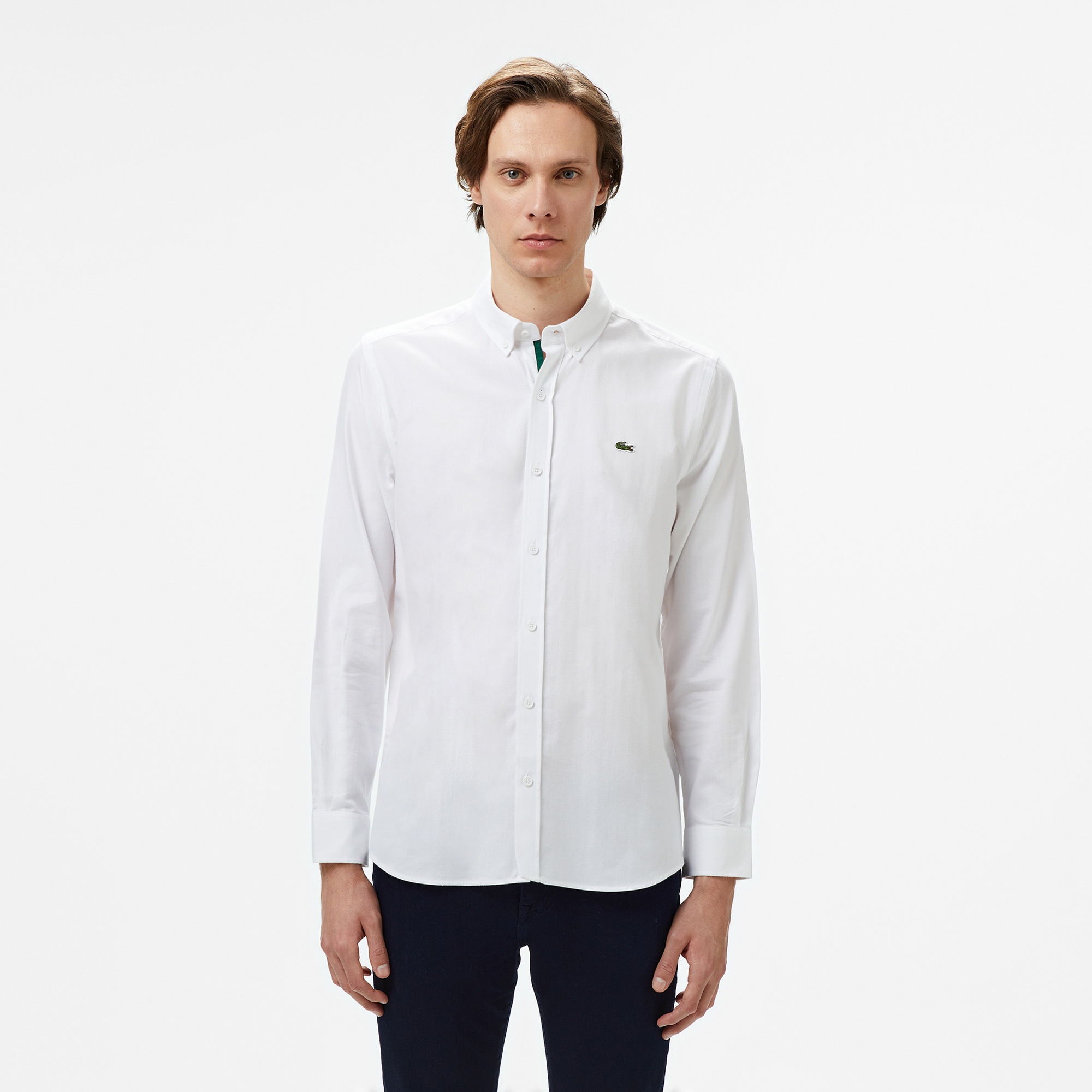 Lacoste Erkek Slim Fit Düğmeli Yaka Beyaz Gömlek