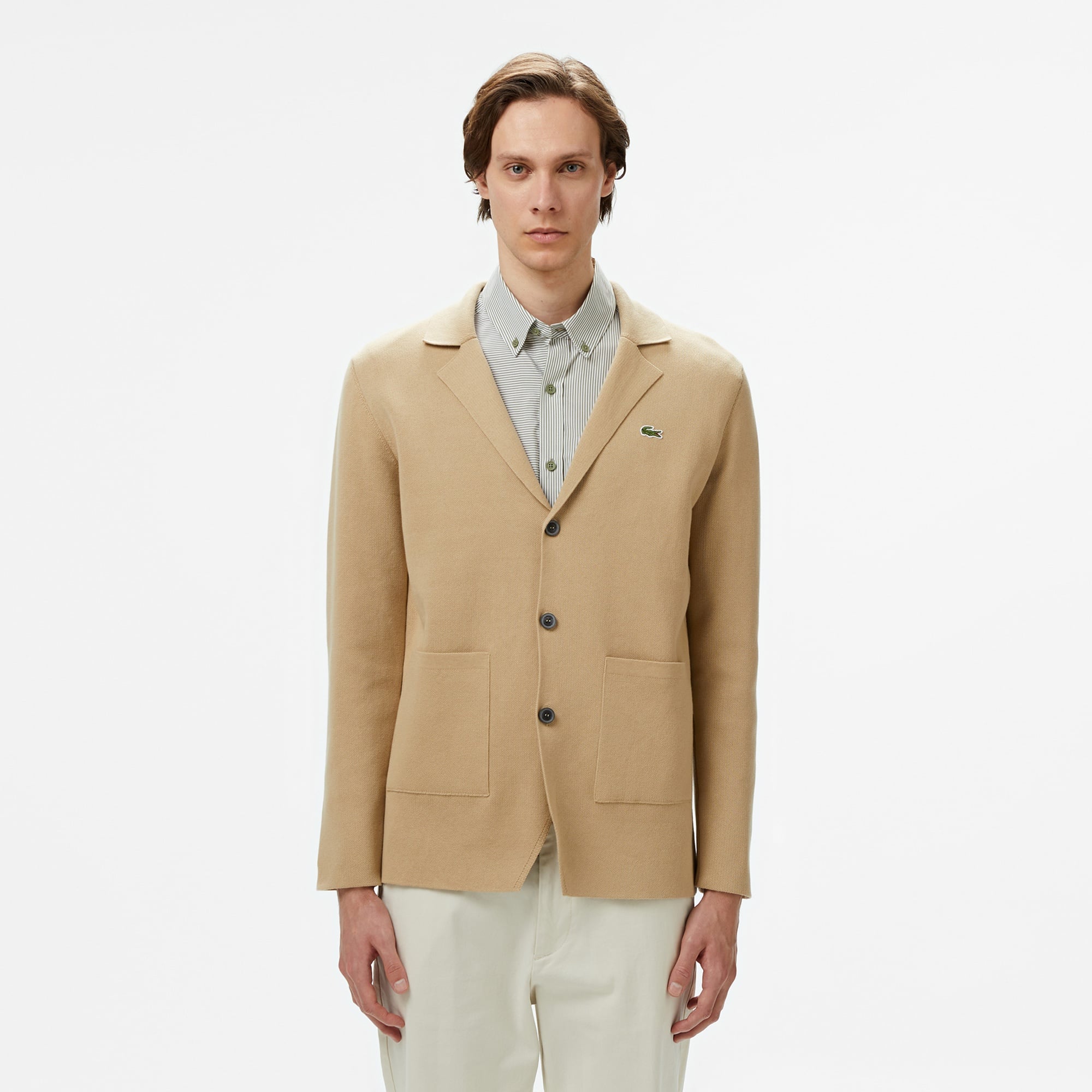 Lacoste Erkek Classic Fit V Yaka Kahverengi Hırka