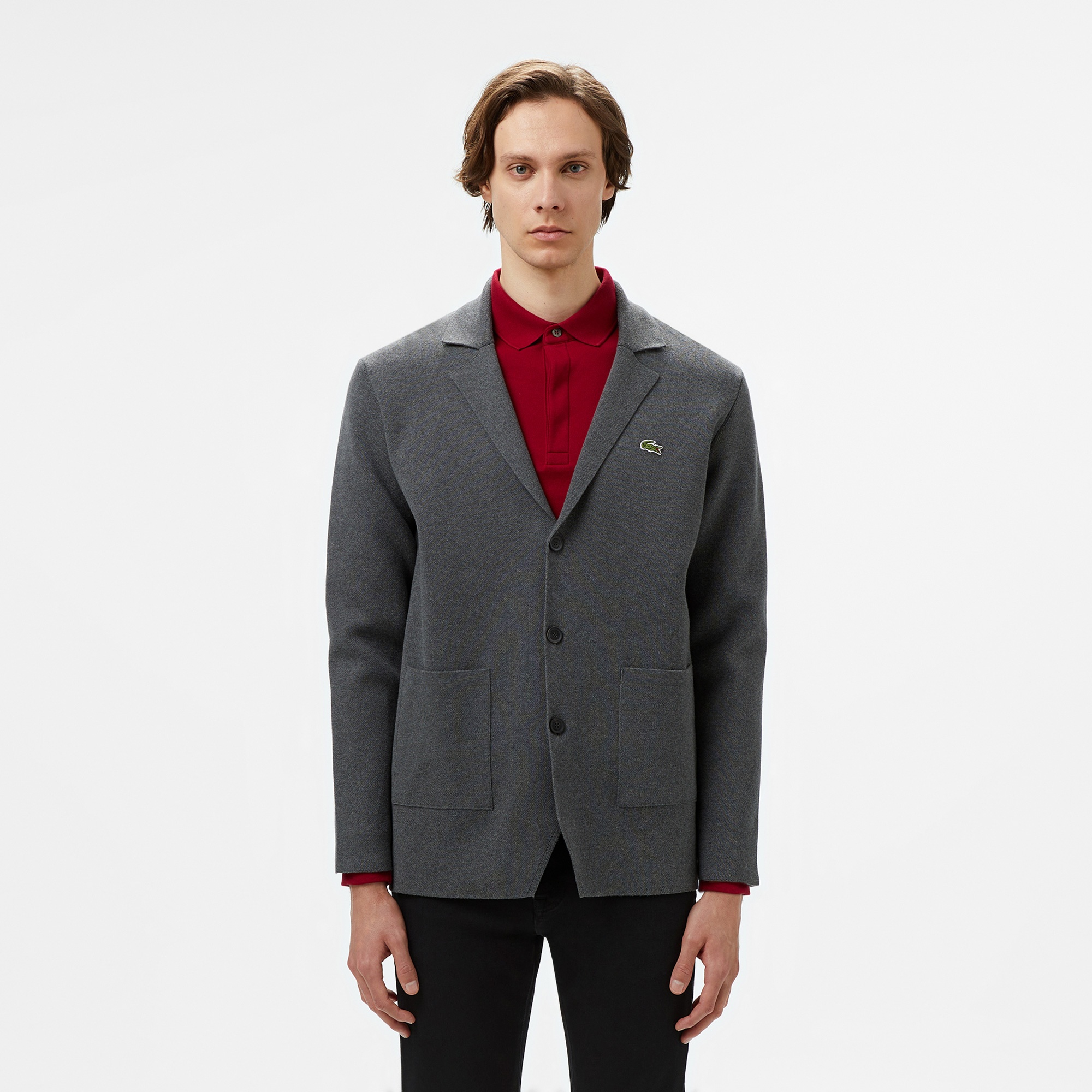 Lacoste Erkek Classic Fit V Yaka Gri Hırka