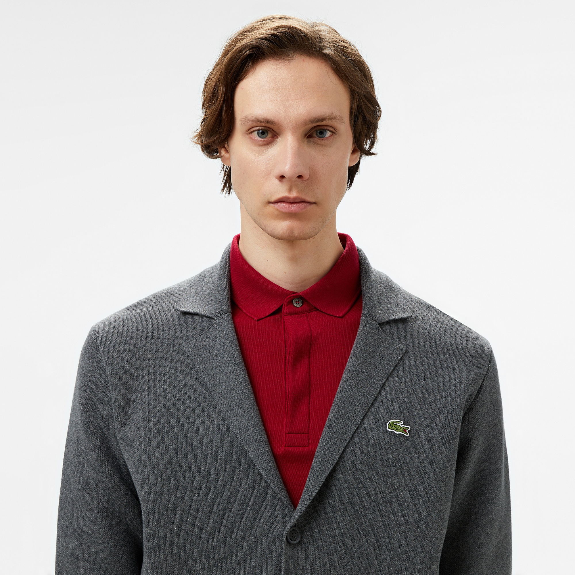 Lacoste Erkek Classic Fit V Yaka Gri Hırka