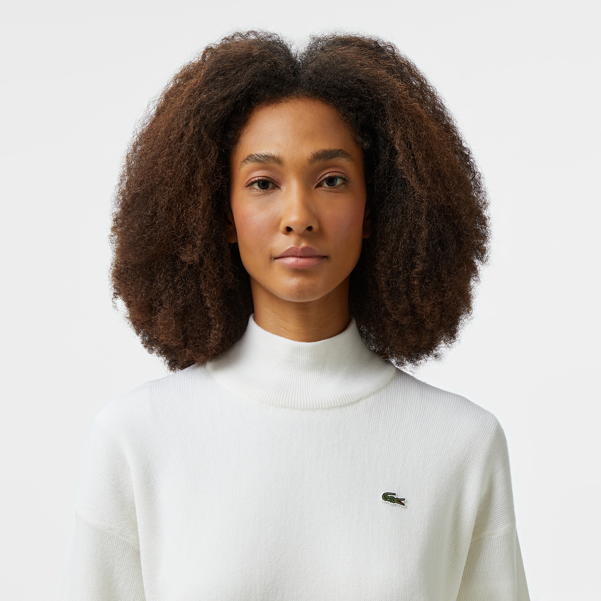 Lacoste Kadın Relaxed Fit Polo Yaka Yün Beyaz Triko