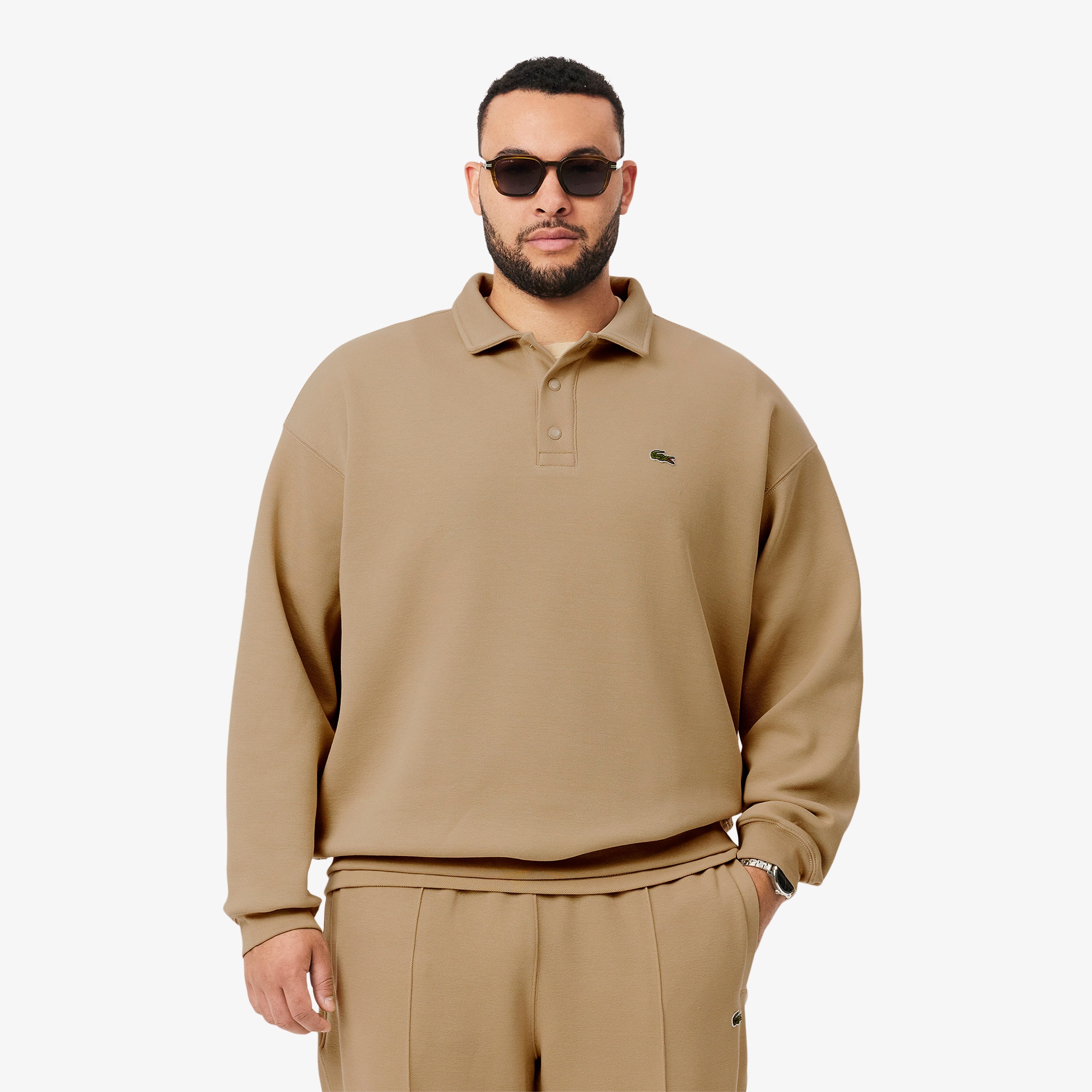 Lacoste Erkek Loose Fit Polo Yaka Kahverengi Sweatshirt