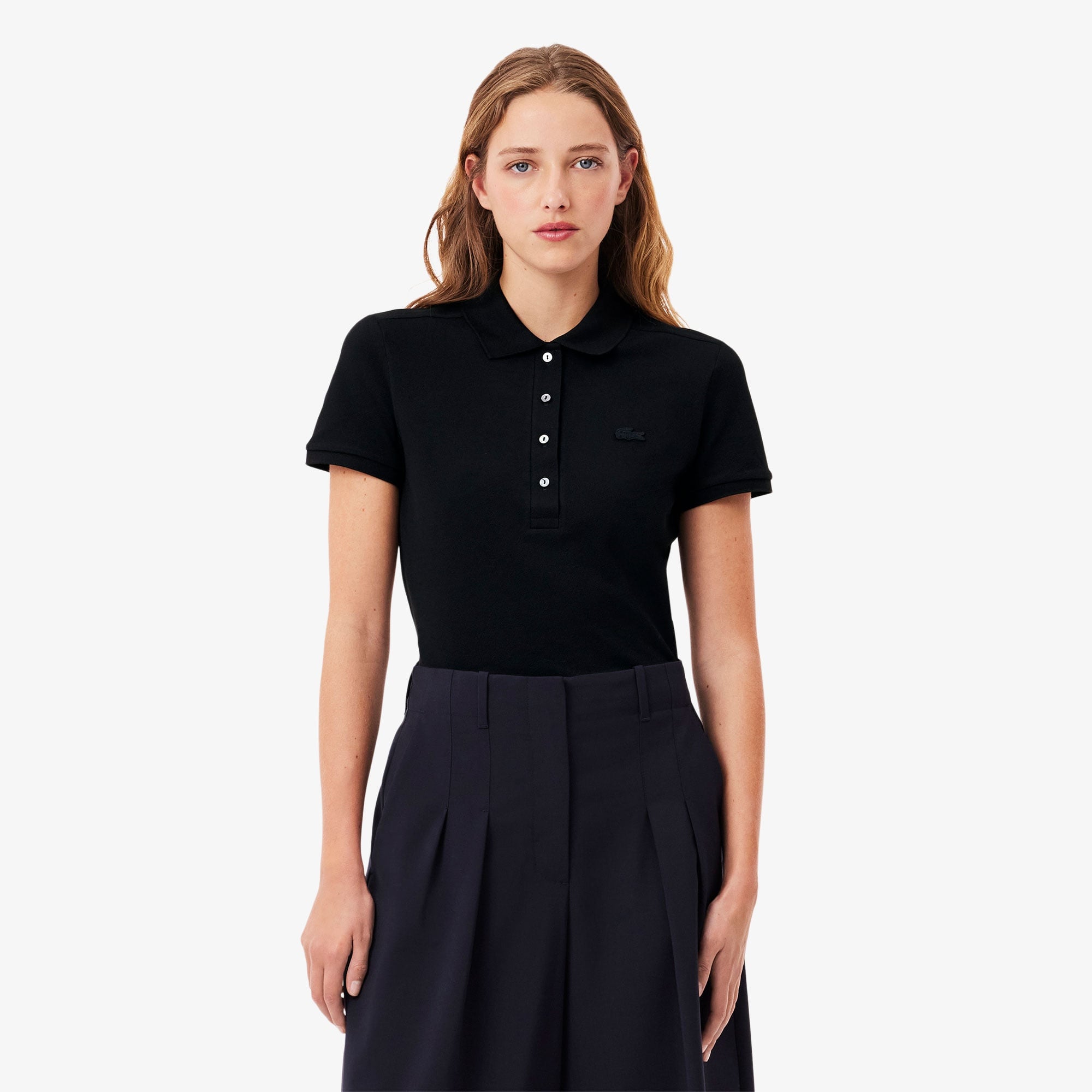 L.12.D Kadın Slim Fit Siyah Polo