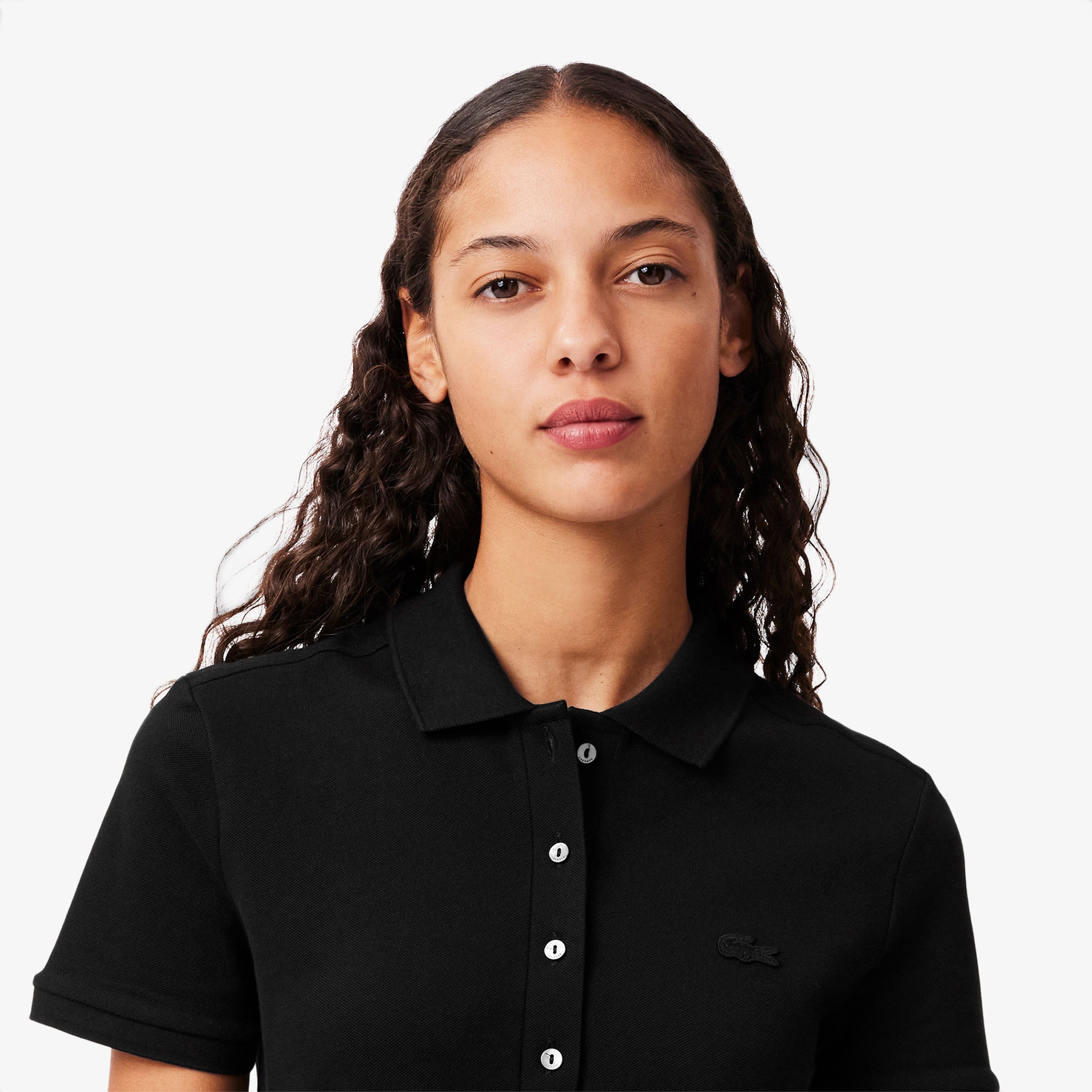 Kadın Slim Fit Kısa Kollu Polo Yaka Siyah Elbise