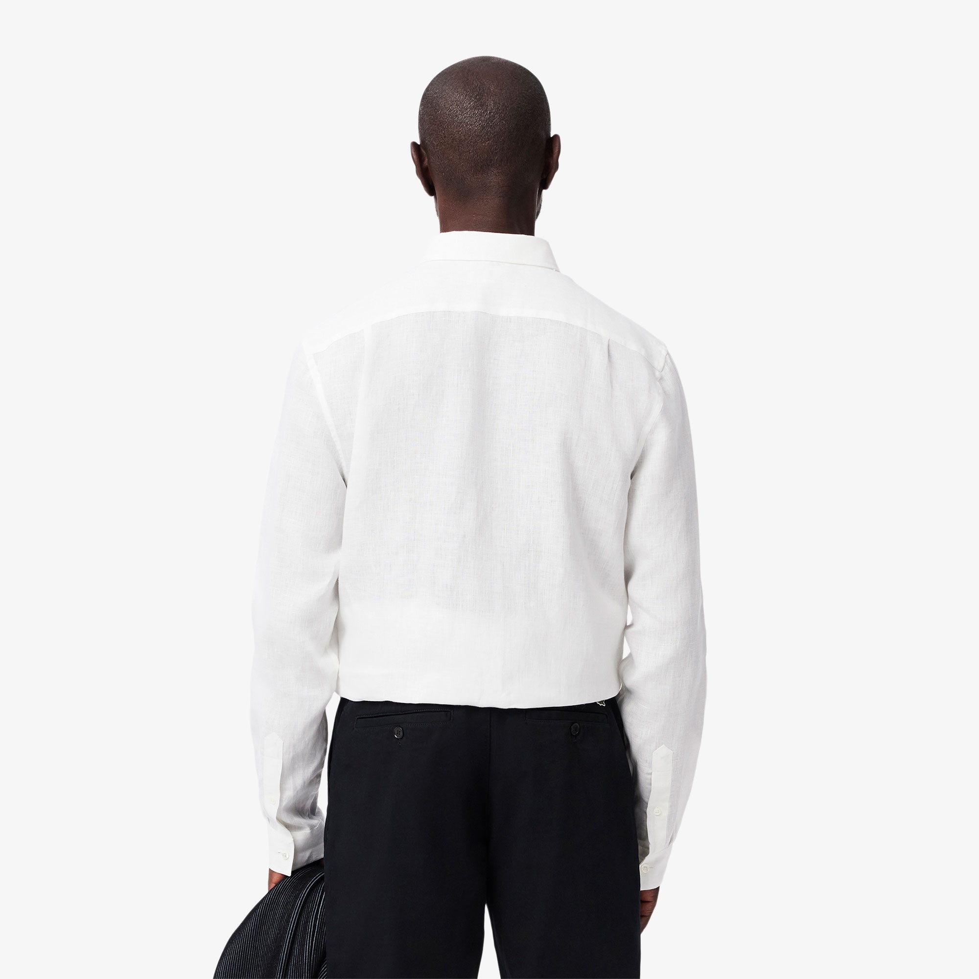 Erkek Regular Fit Düğmeli Yaka Keten Beyaz Gömlek