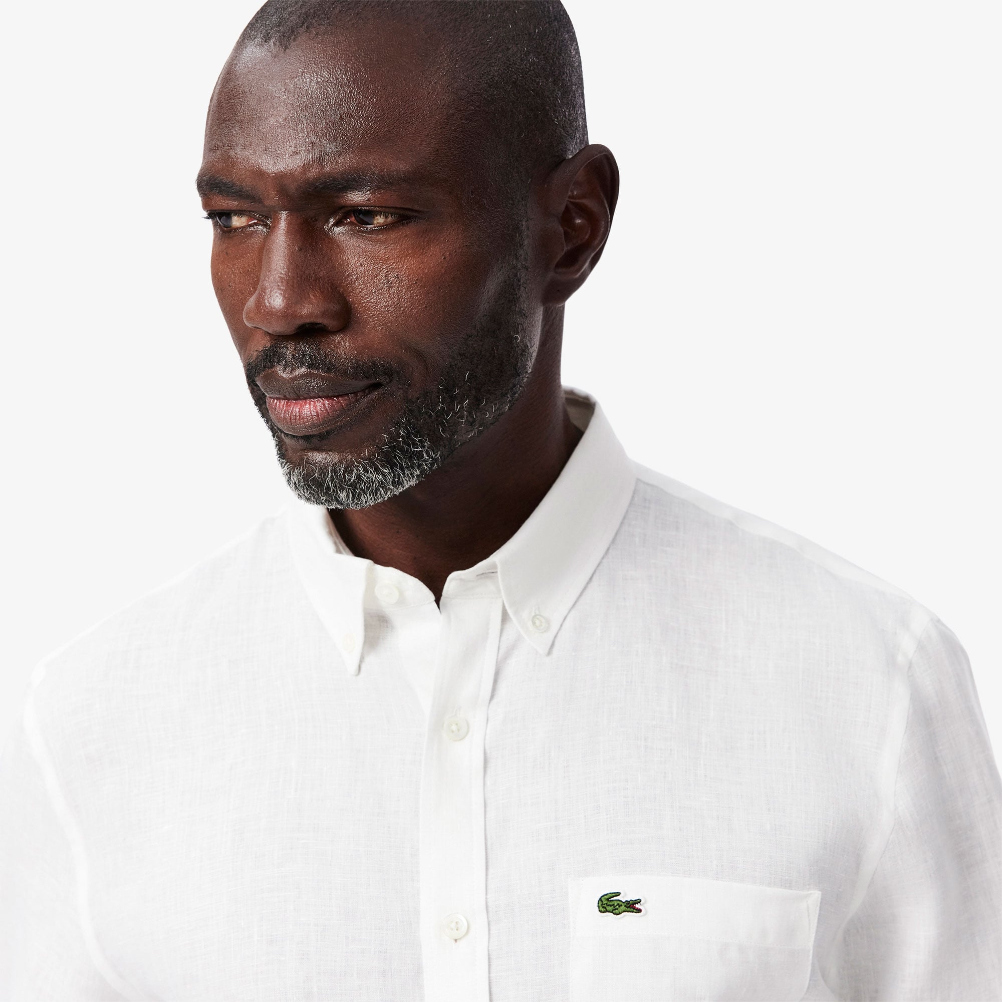 Lacoste Erkek Regular Fit Düğmeli Yaka Keten Beyaz Gömlek görsel 2