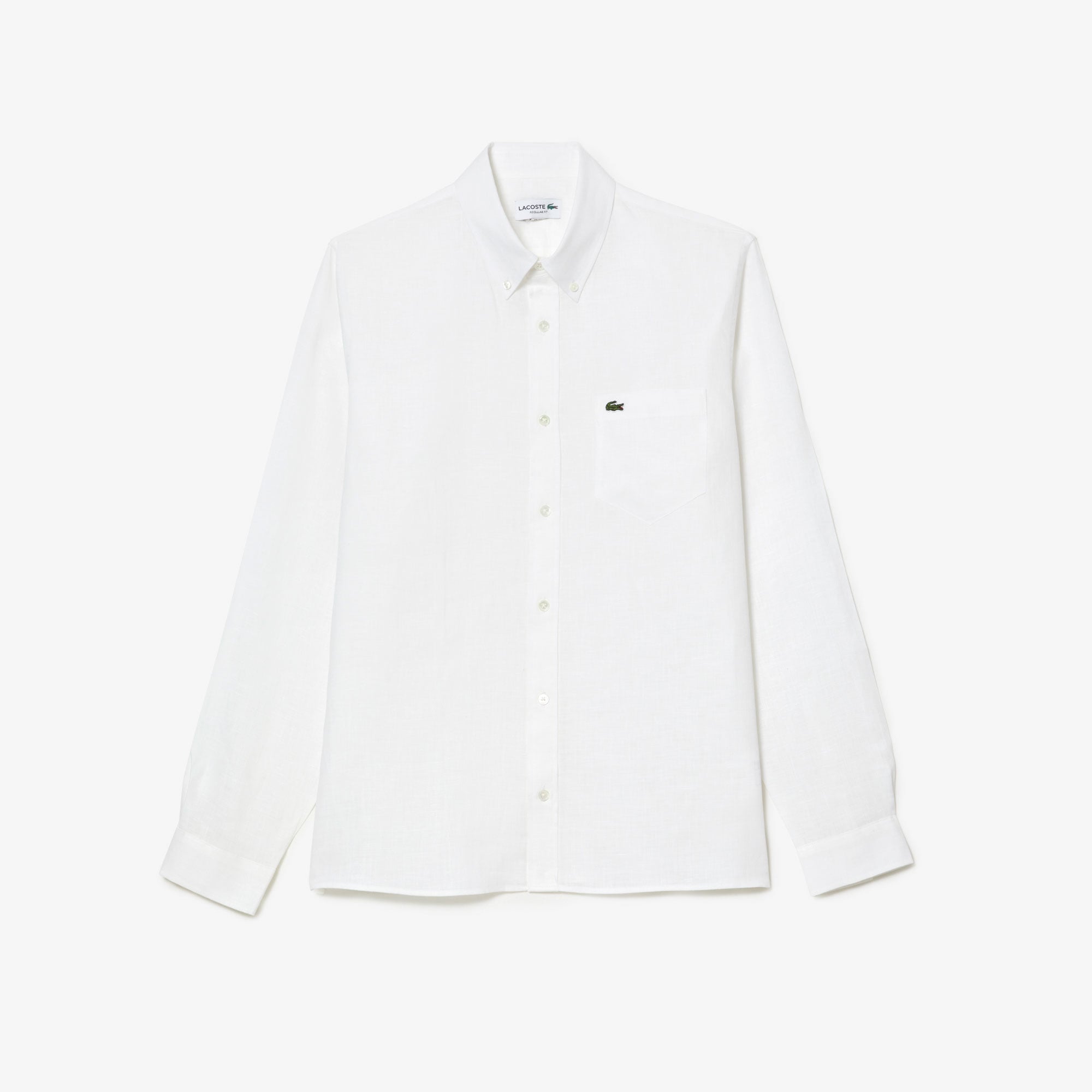 Lacoste Erkek Regular Fit Düğmeli Yaka Keten Beyaz Gömlek görsel 4