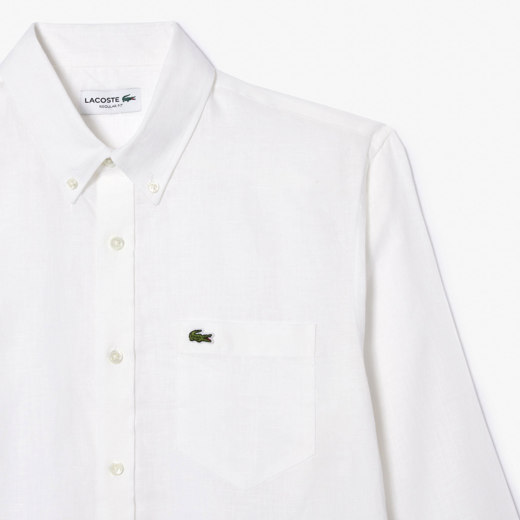 Lacoste Erkek Regular Fit Düğmeli Yaka Keten Beyaz Gömlek görsel 6