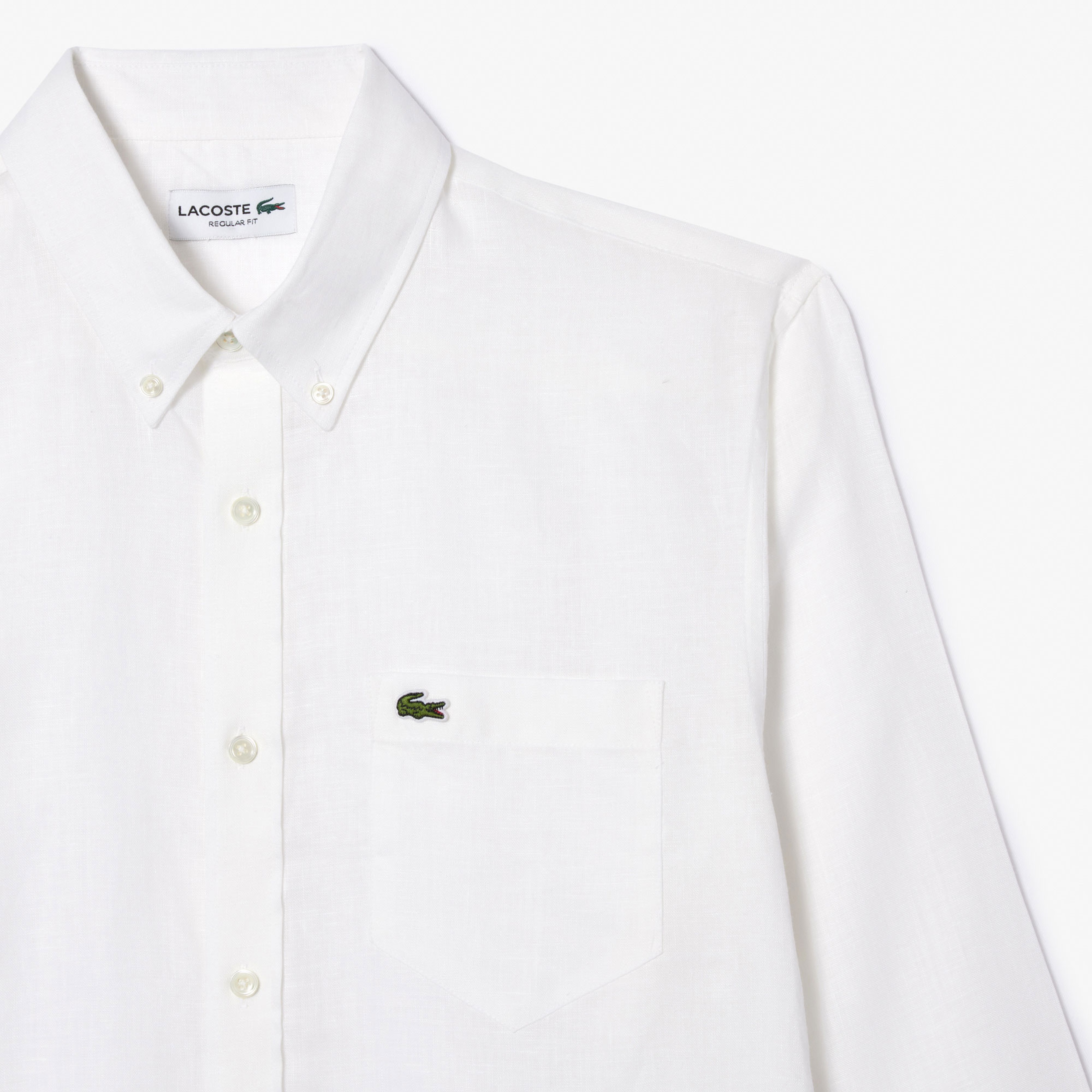 Erkek Regular Fit Düğmeli Yaka Keten Beyaz Gömlek Erkek Regular Fit Düğmeli Yaka Keten Beyaz Gömlek