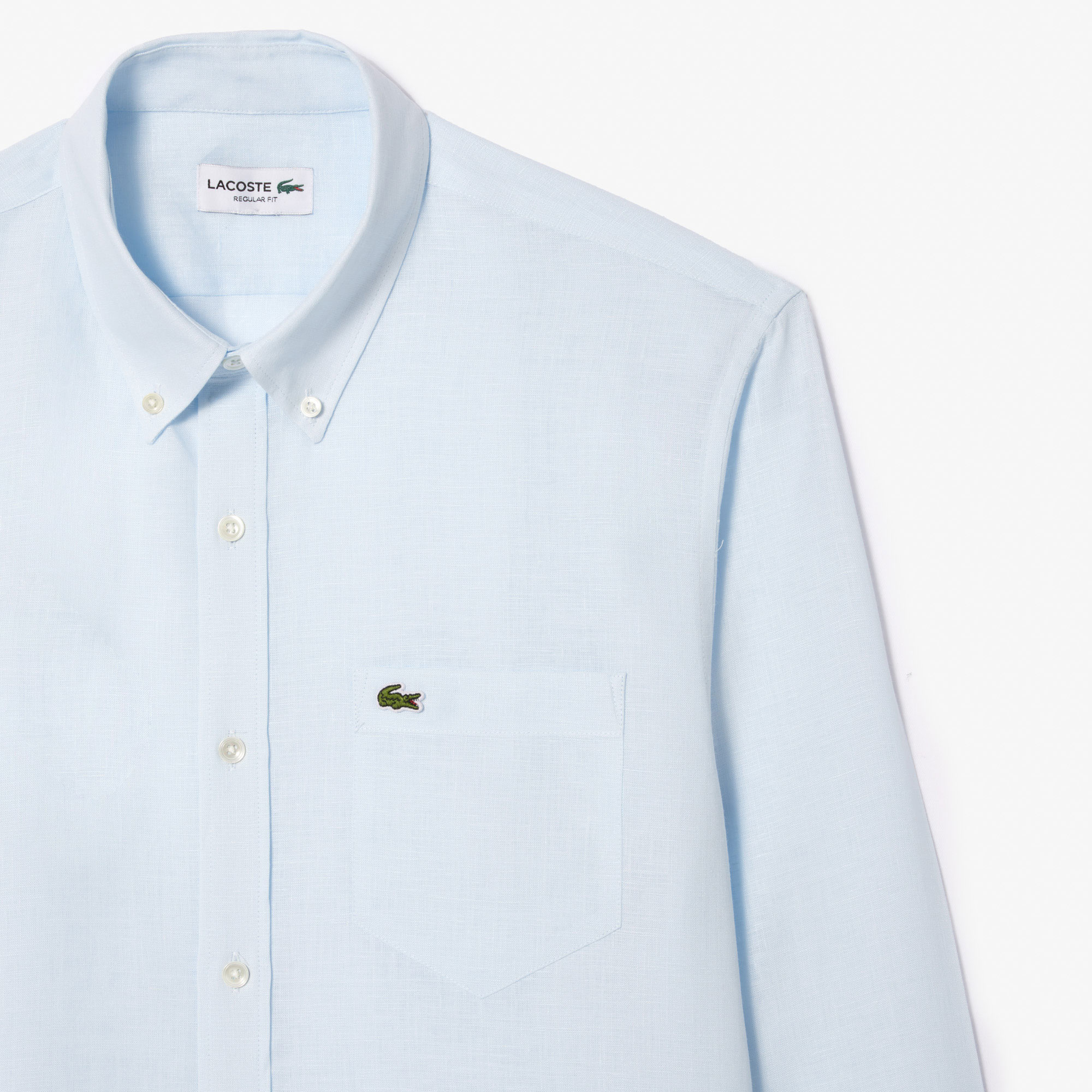 Lacoste Erkek Regular Fit Düğmeli Yaka Keten Açık Mavi Gömlek görsel 6
