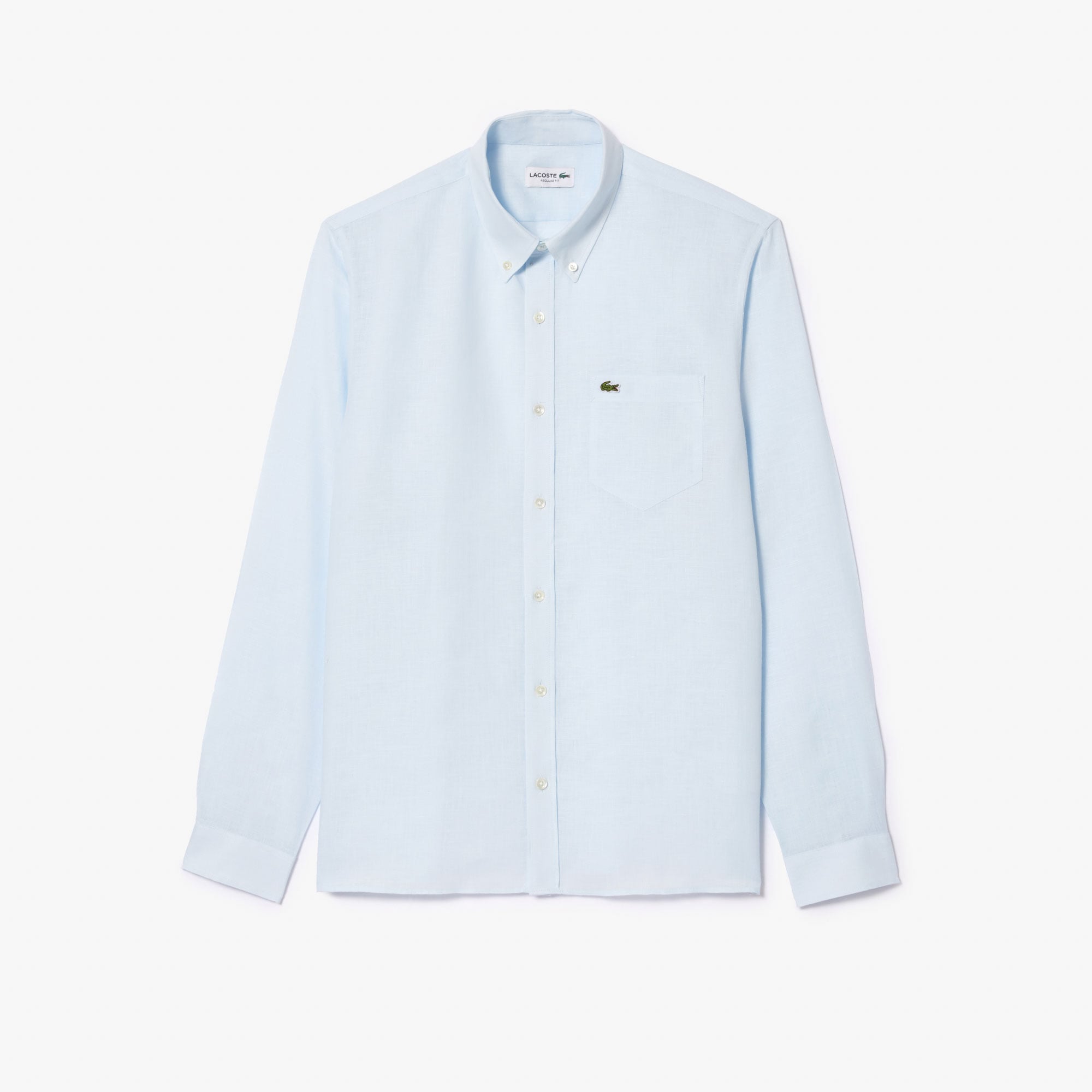Lacoste Erkek Regular Fit Düğmeli Yaka Keten Açık Mavi Gömlek görsel 4