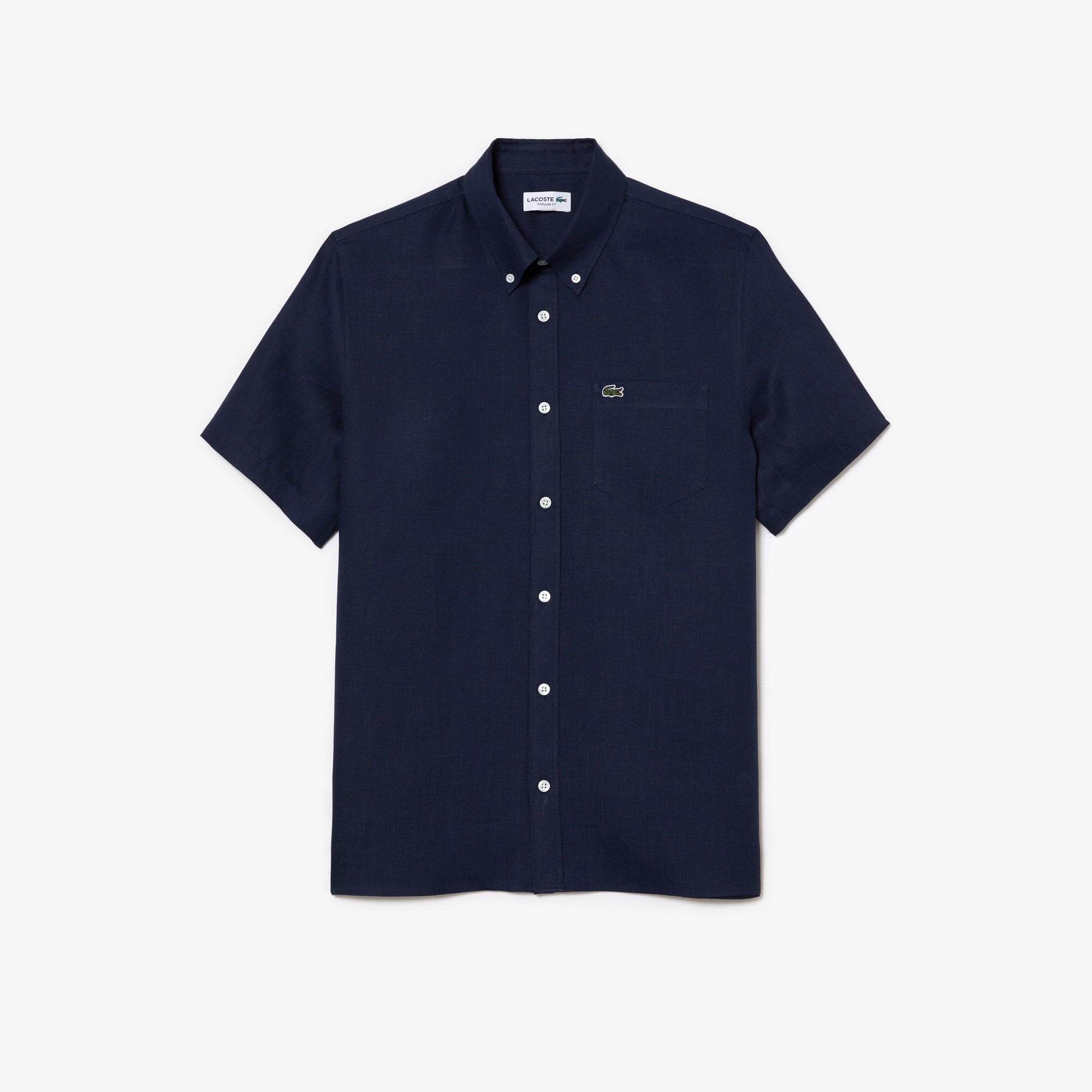 Lacoste Erkek Regular Fit Kısa Kollu Düğmeli Yaka Keten Lacivert Gömlek görsel 4