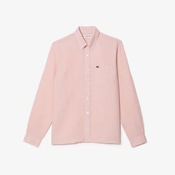 Lacoste Erkek Regular Fit Düğmeli Yaka Keten Açık Pembe Gömlek Pembe