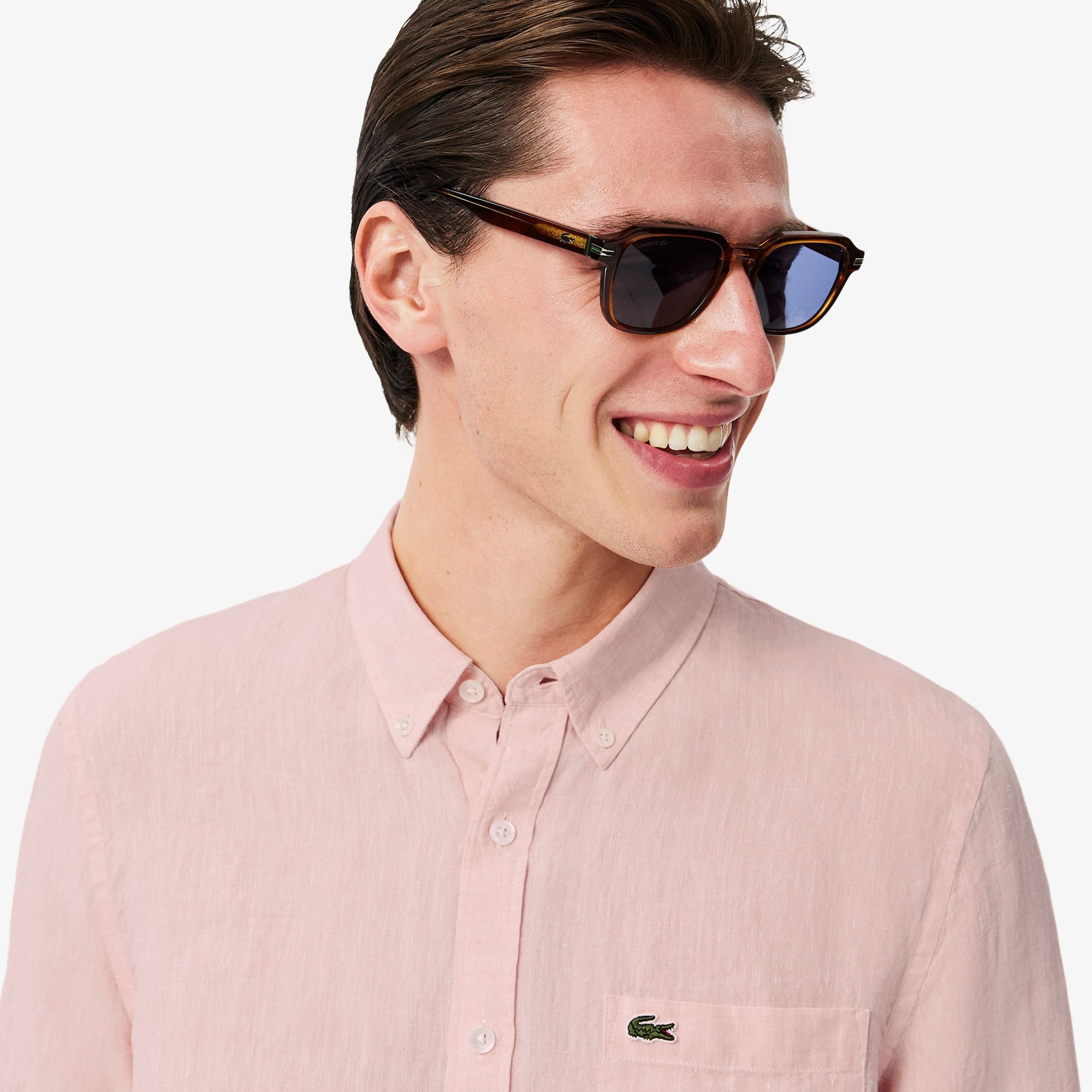 Lacoste Erkek Regular Fit Düğmeli Yaka Keten Açık Pembe Gömlek