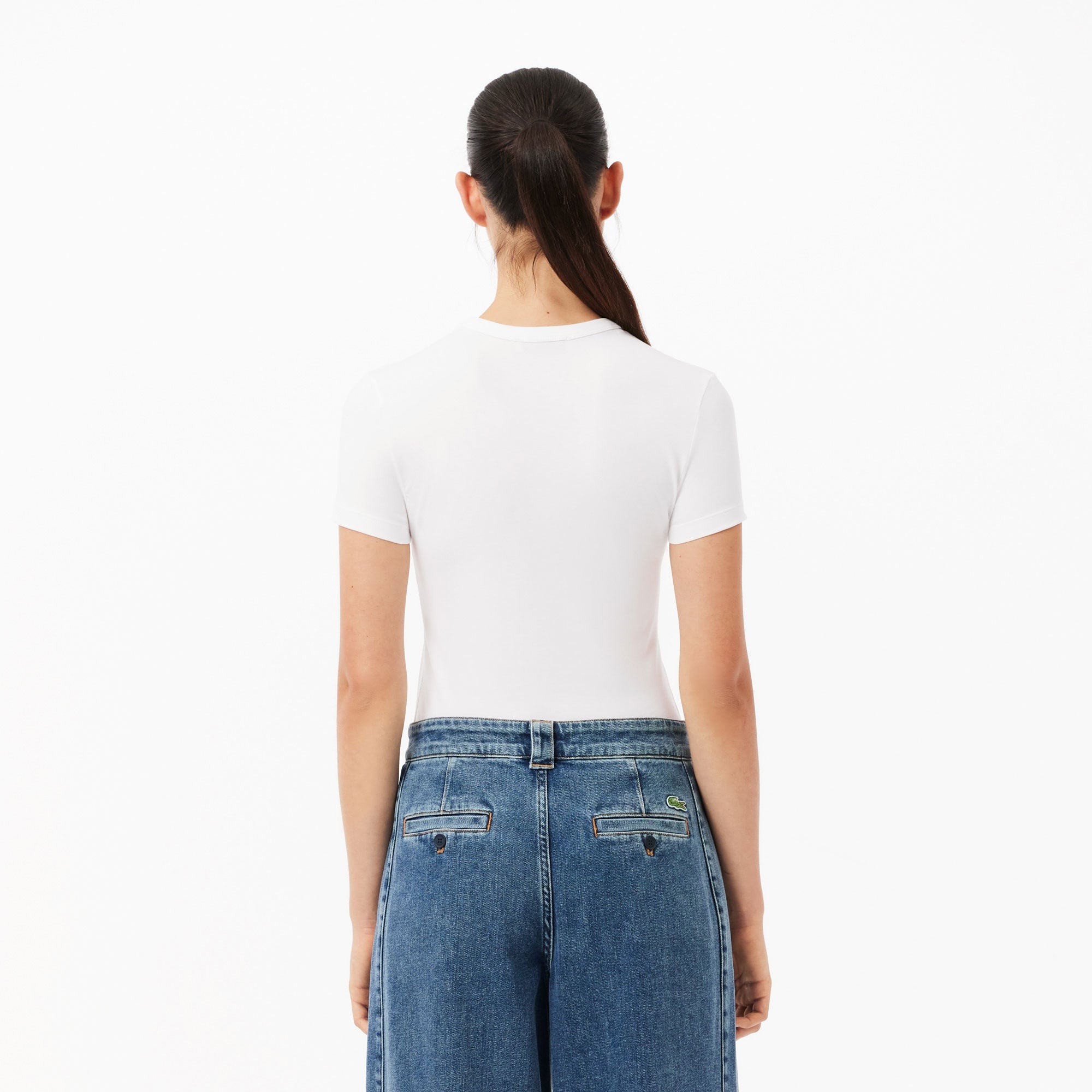 Kadın Slim Fit Bisiklet Yaka Beyaz T-Shirt