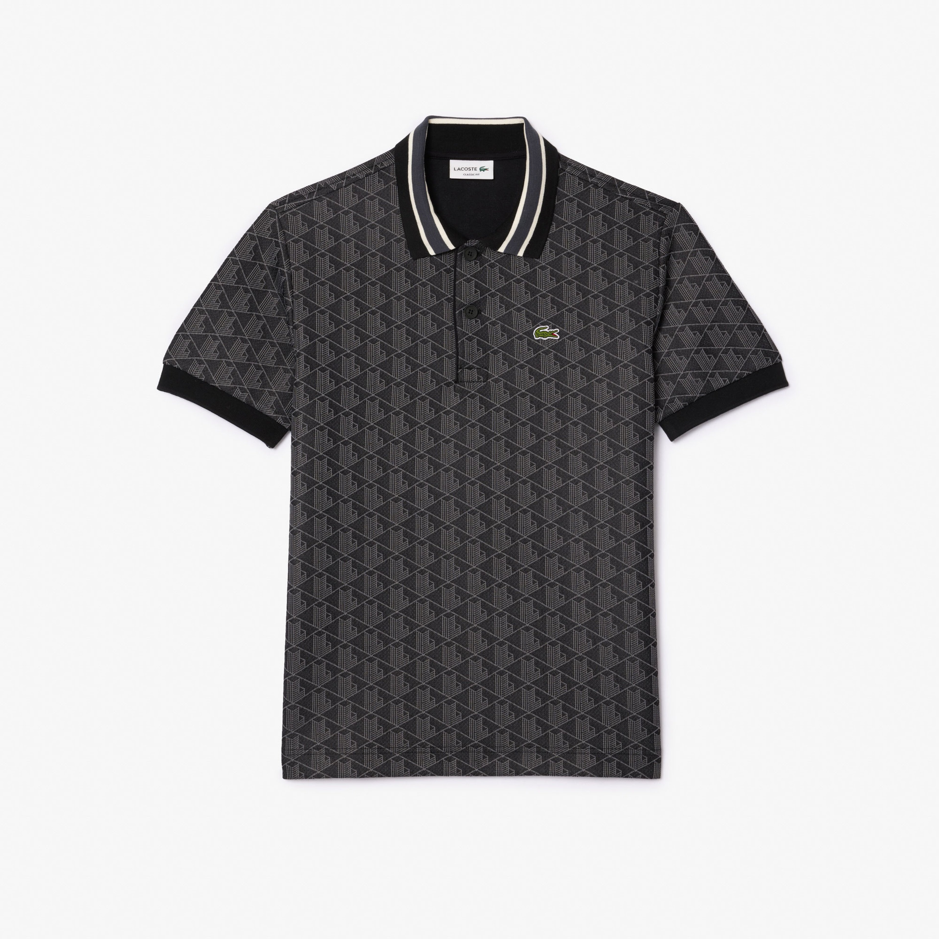 Erkek Classic Fit Monogram Siyah Polo