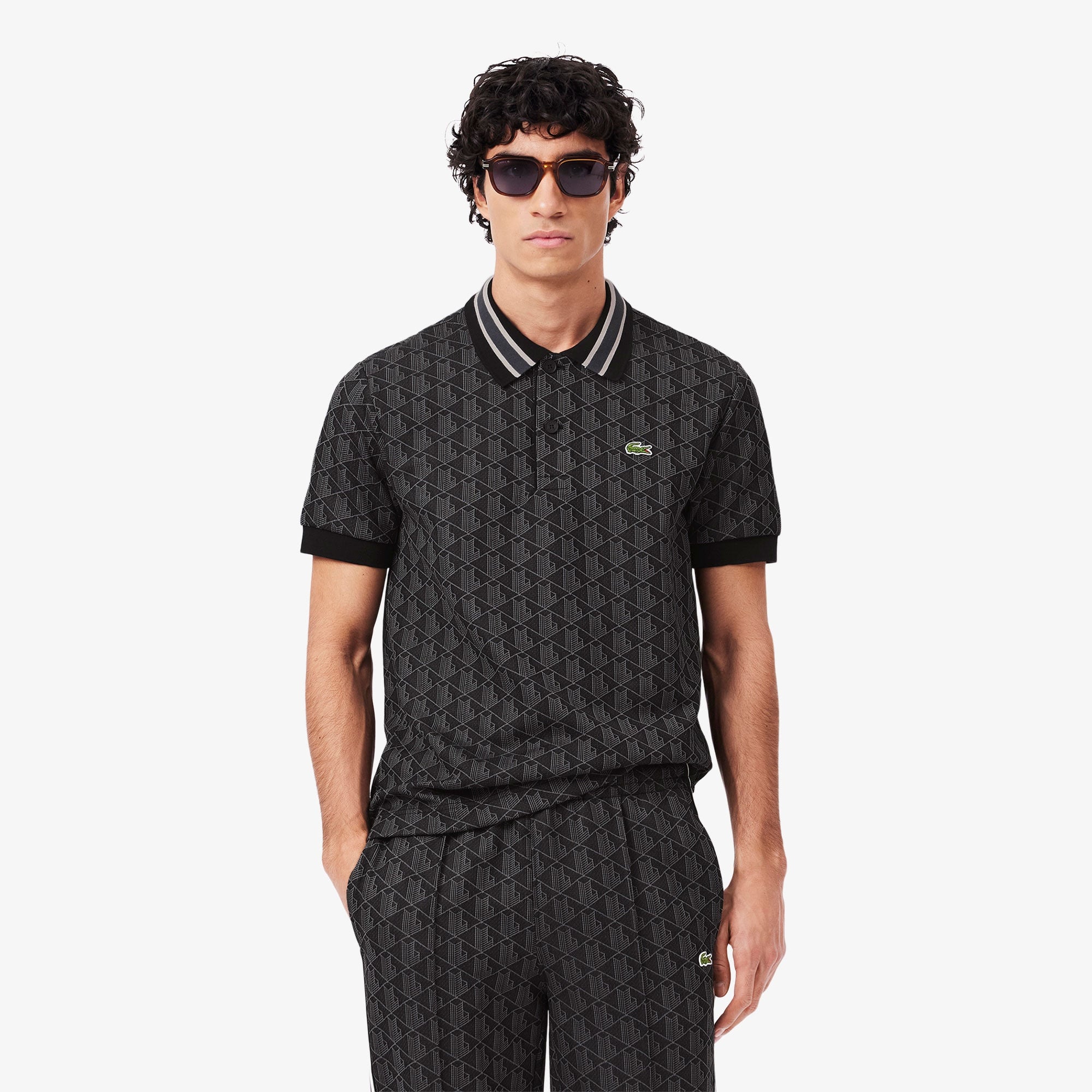 Erkek Classic Fit Monogram Siyah Polo
