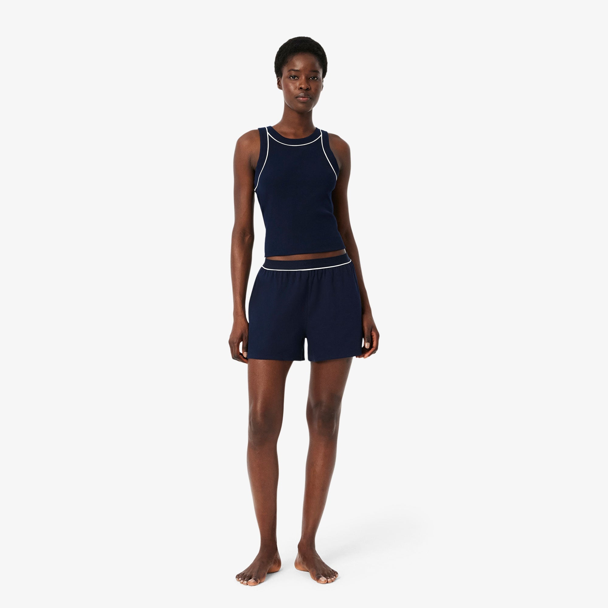 Kadın Kolsuz Bisiklet Yaka Lacivert Pijama Takımı