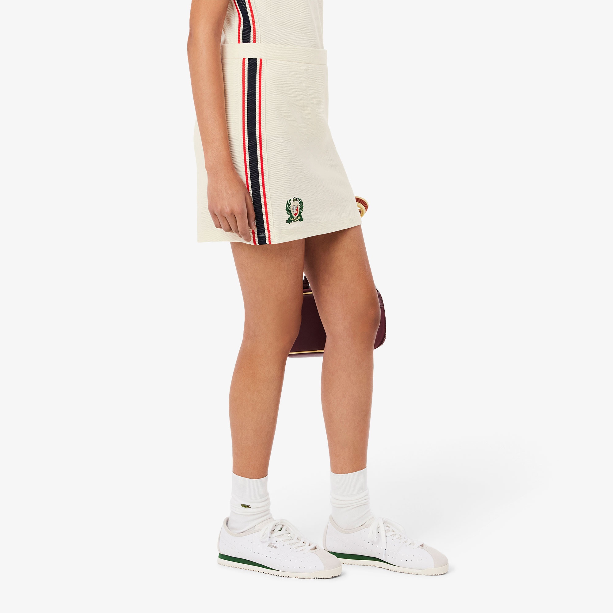 Lacoste Kadın Krem Renk Bloklu Etek