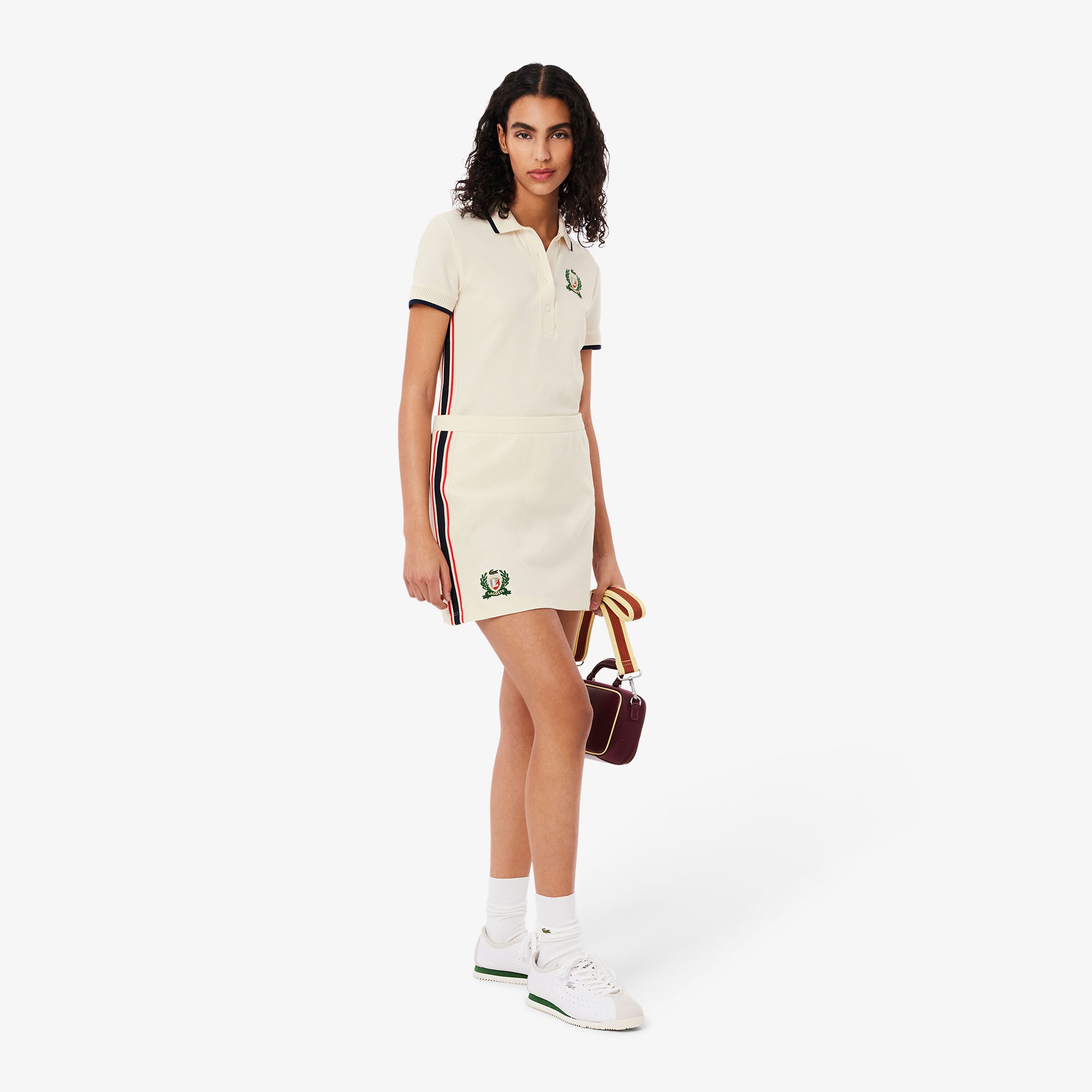 Lacoste Kadın Krem Renk Bloklu Etek