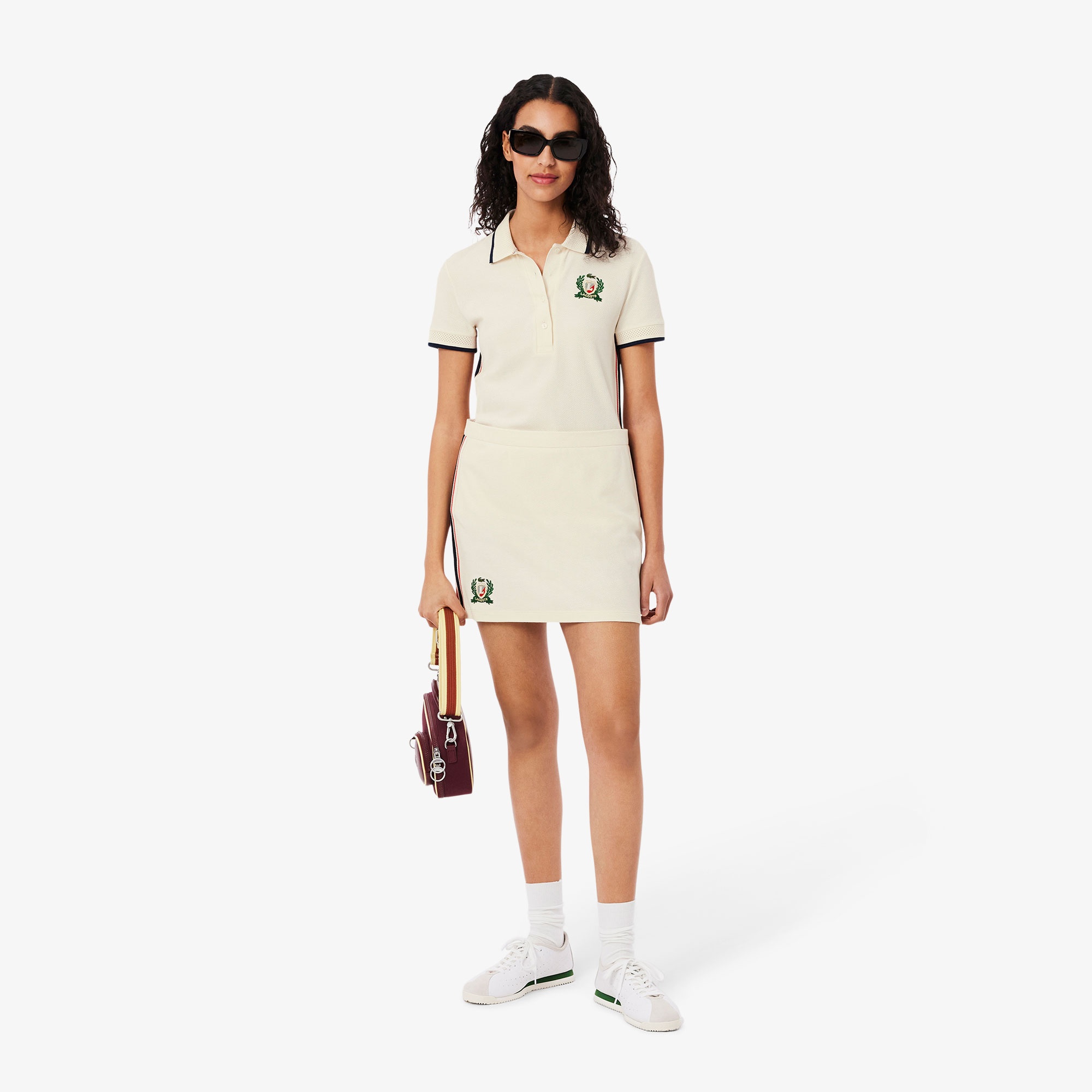 Lacoste Kadın Krem Renk Bloklu Etek