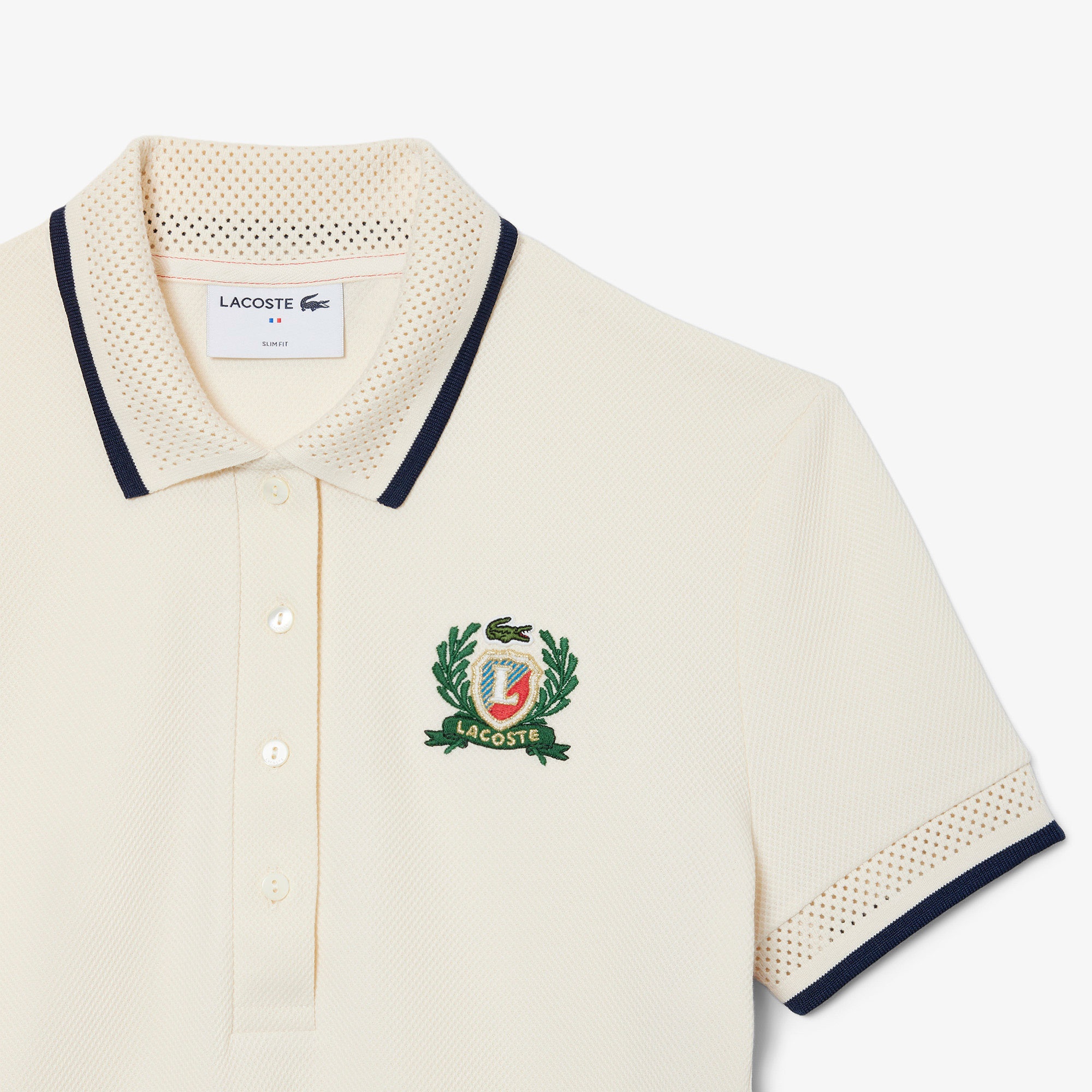Lacoste Kadın Slim Fit Renk Bloklu Bej Polo