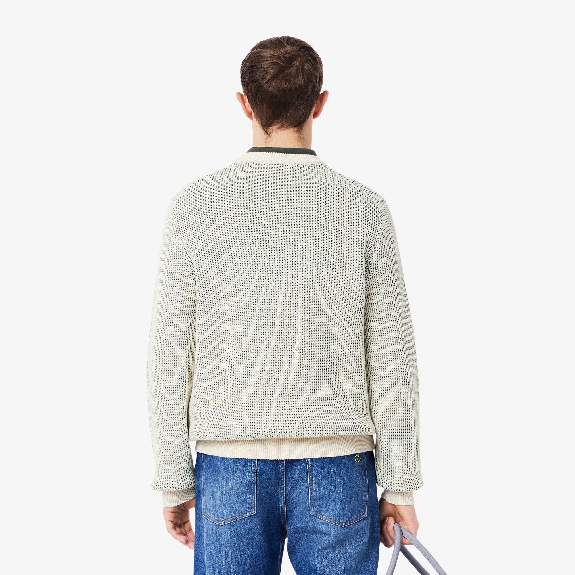 Lacoste Erkek Classic Fit Bisiklet Yaka Desenli Krem Kazak