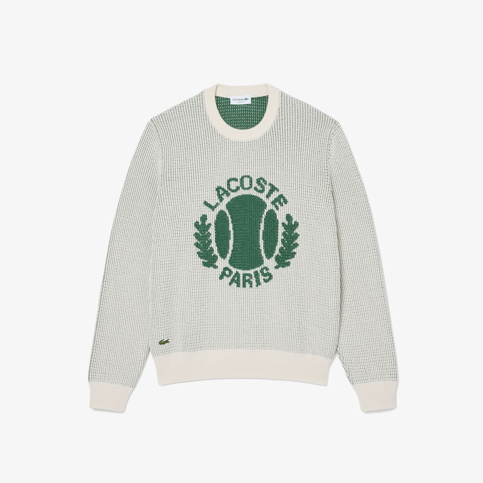 Lacoste Erkek Classic Fit Bisiklet Yaka Desenli Krem Kazak