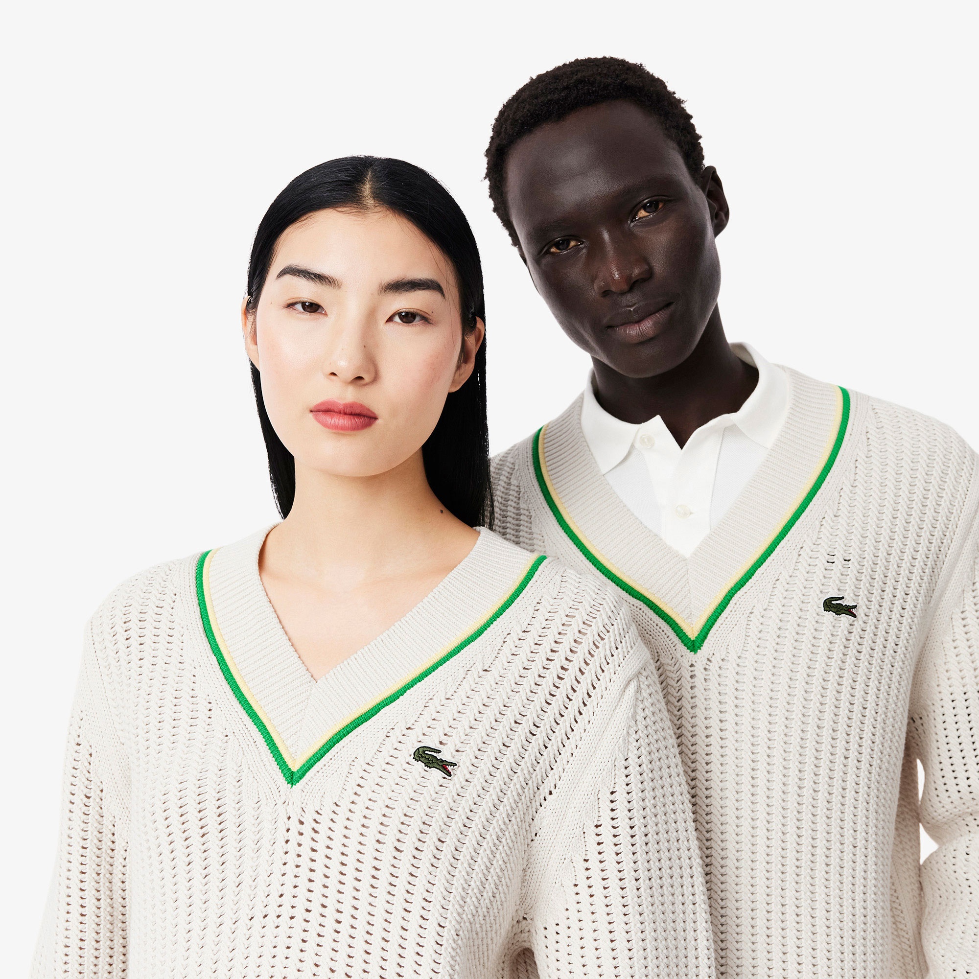 Lacoste Unisex Classic Fit V Yaka Krem Kazak