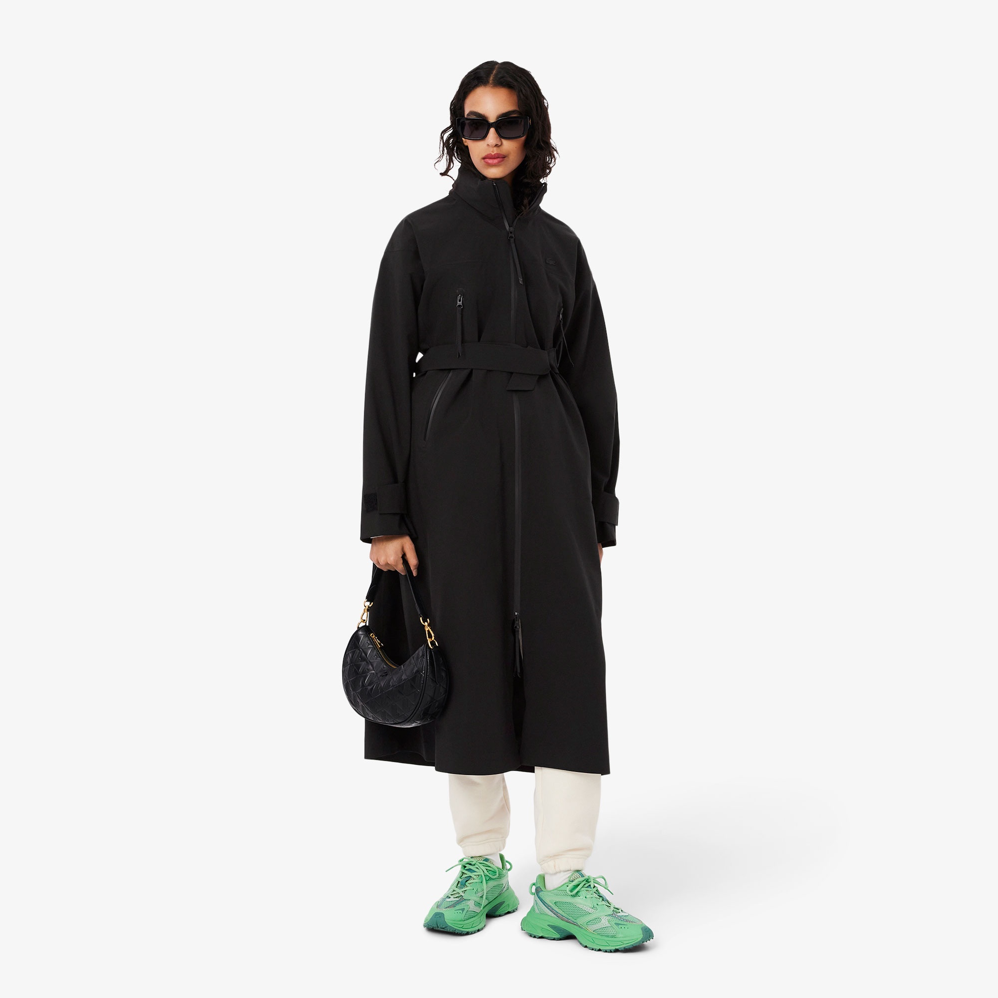 Lacoste Kadın Oversize Fit Kapüşonlu Siyah Trençkot