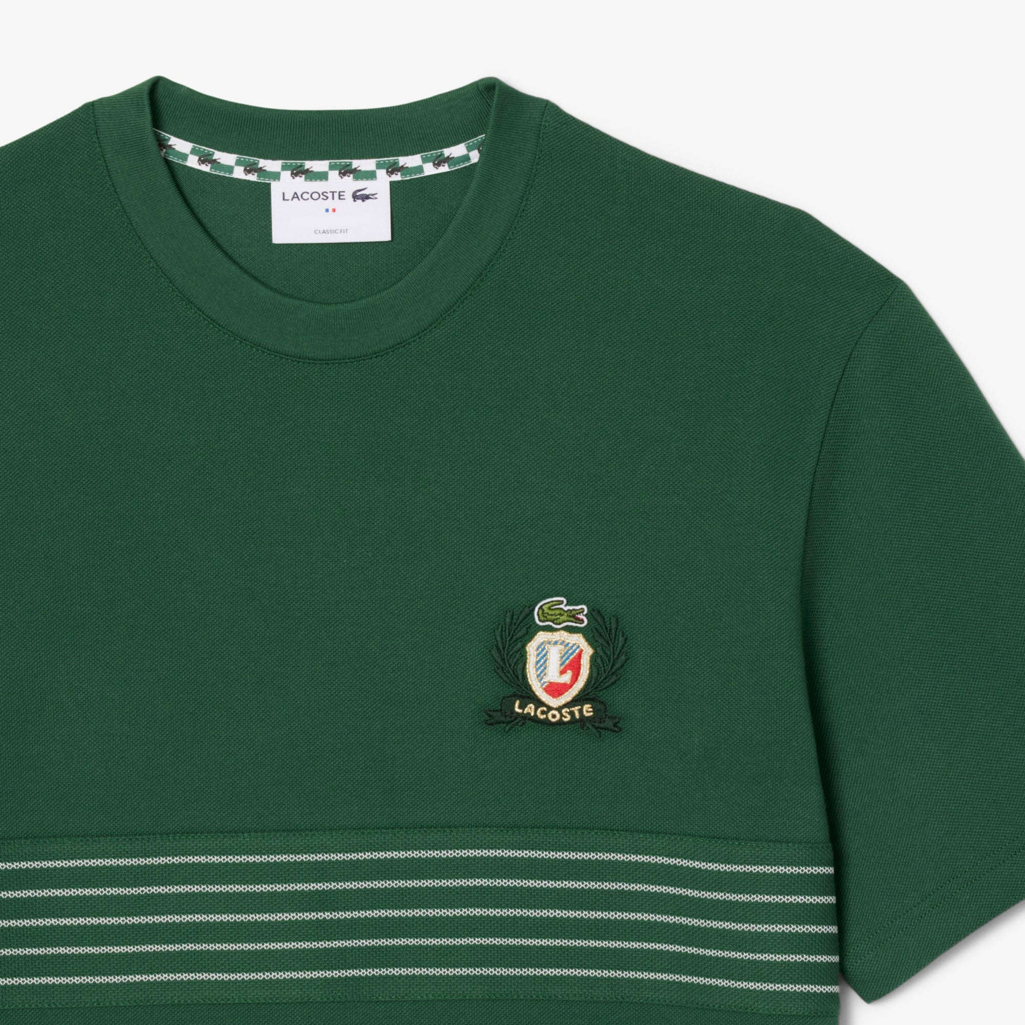 Lacoste Erkek Classic Fit Bisiklet Yaka Desenli Koyu Yeşil T-Shirt