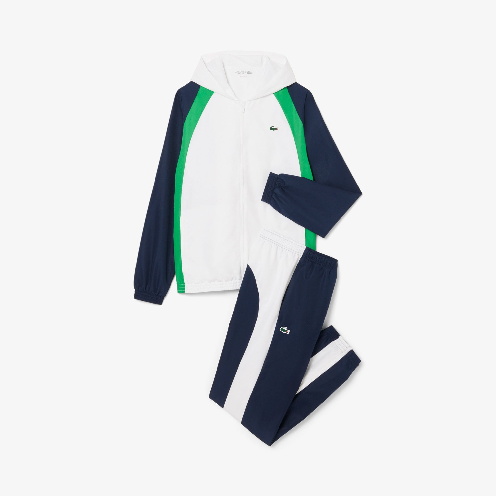 Erkek Regular Fit Kapüşonlu Renk Bloklu Beyaz Eşofman Takımı