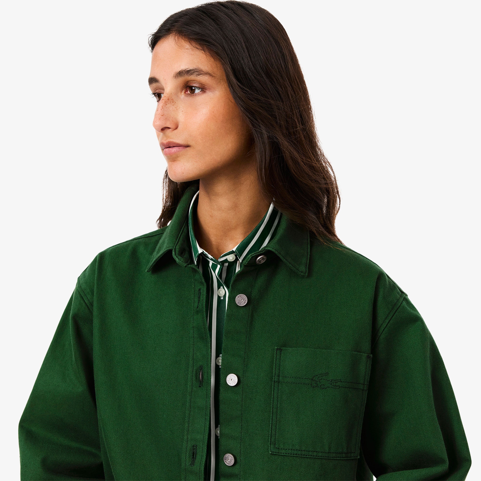 Lacoste Kadın Relaxed Fit Denim Yeşil Ceket