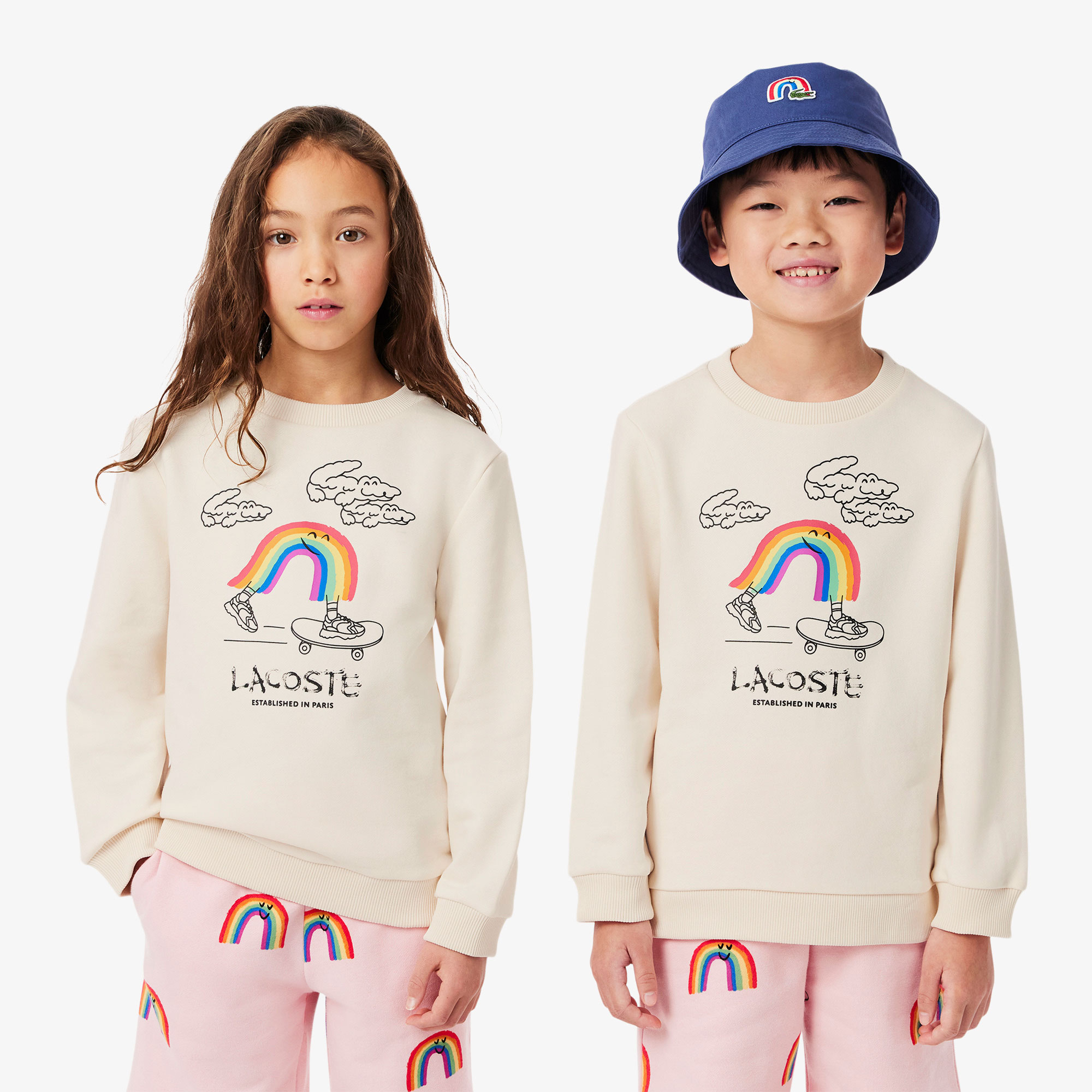 Lacoste Çocuk Bisiklet Yaka Desenli Krem Sweatshirt