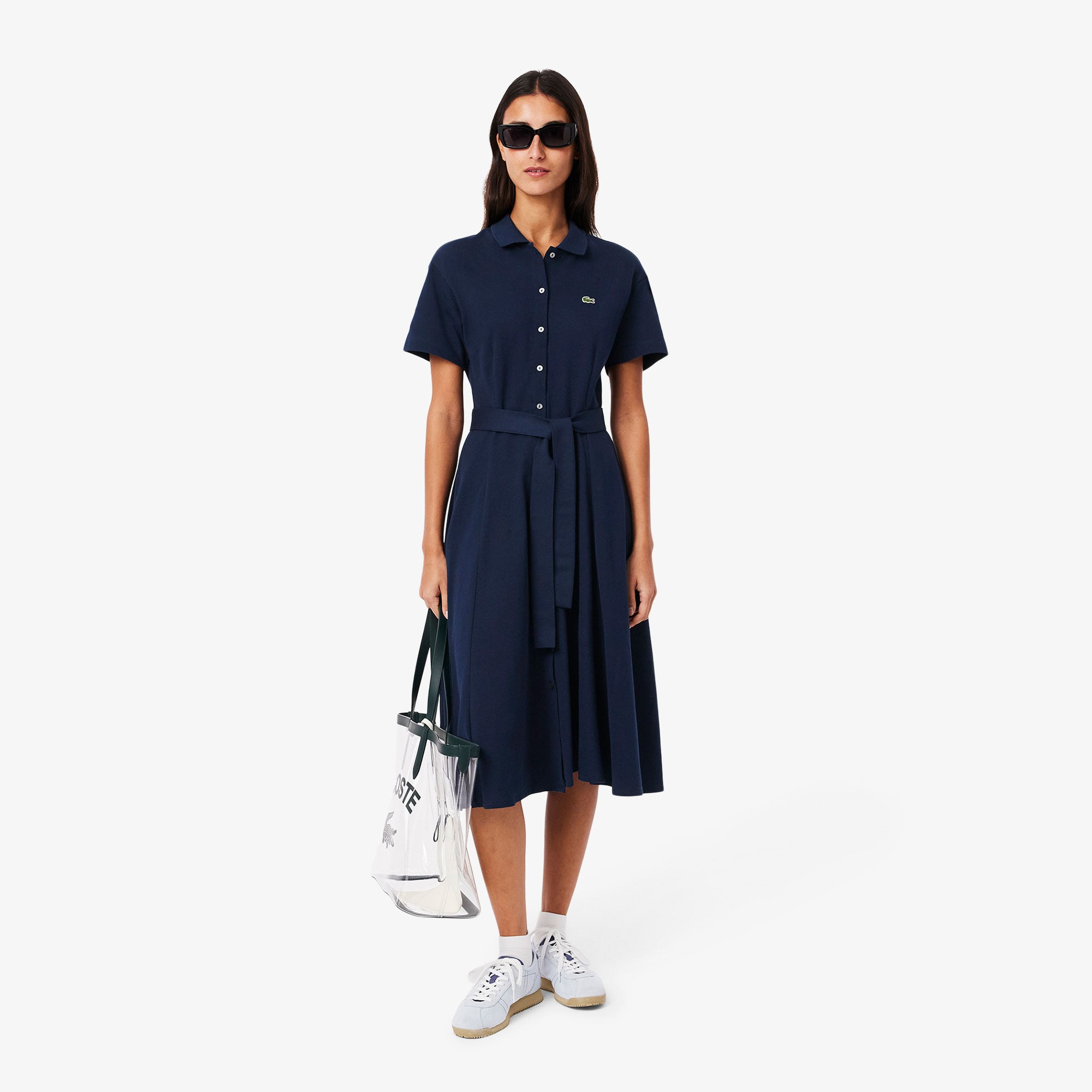 Lacoste Kadın Flare Fit Kısa Kollu Polo Yaka Lacivert Elbise