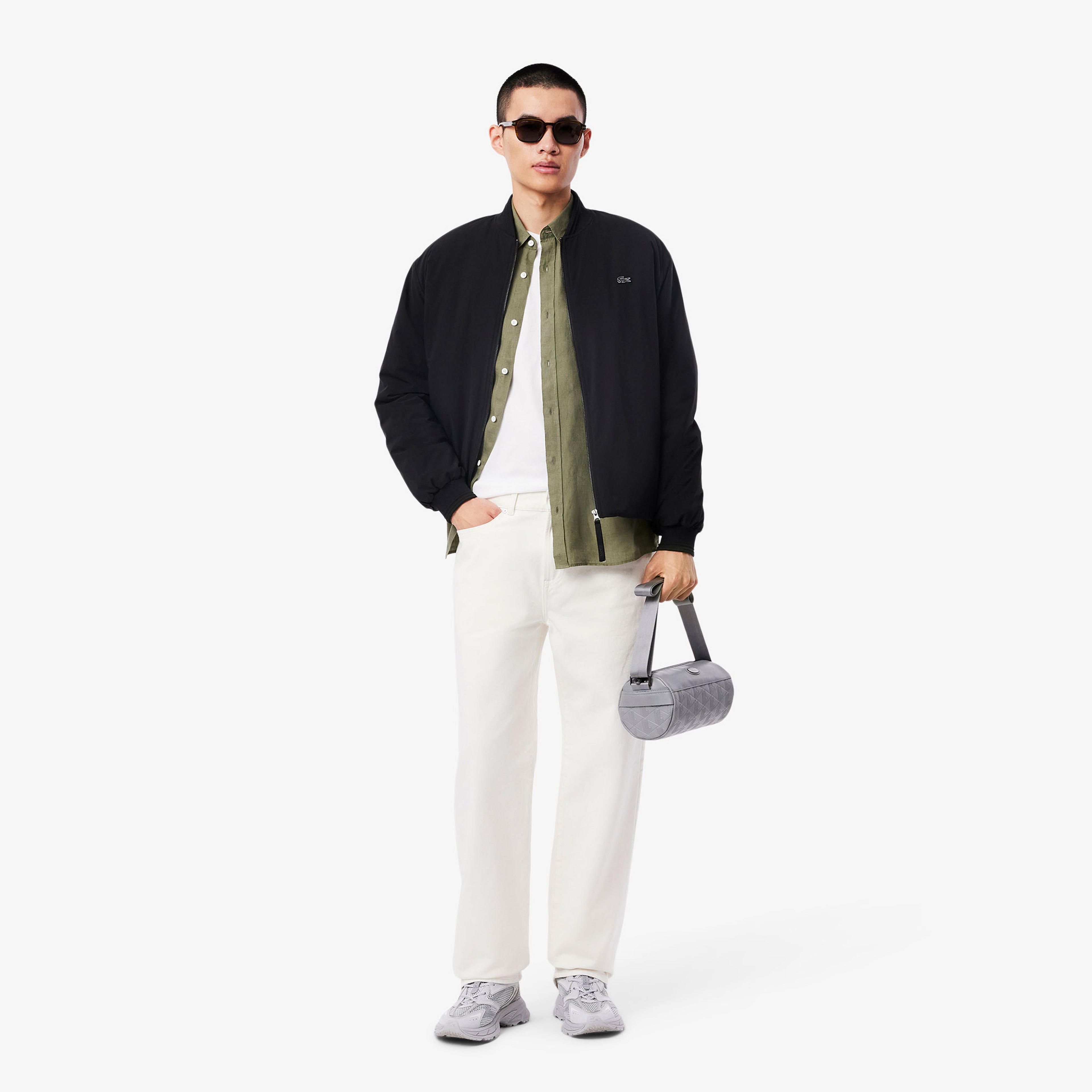 Erkek Regular Fit Düğmeli Yaka Keten Haki Gömlek