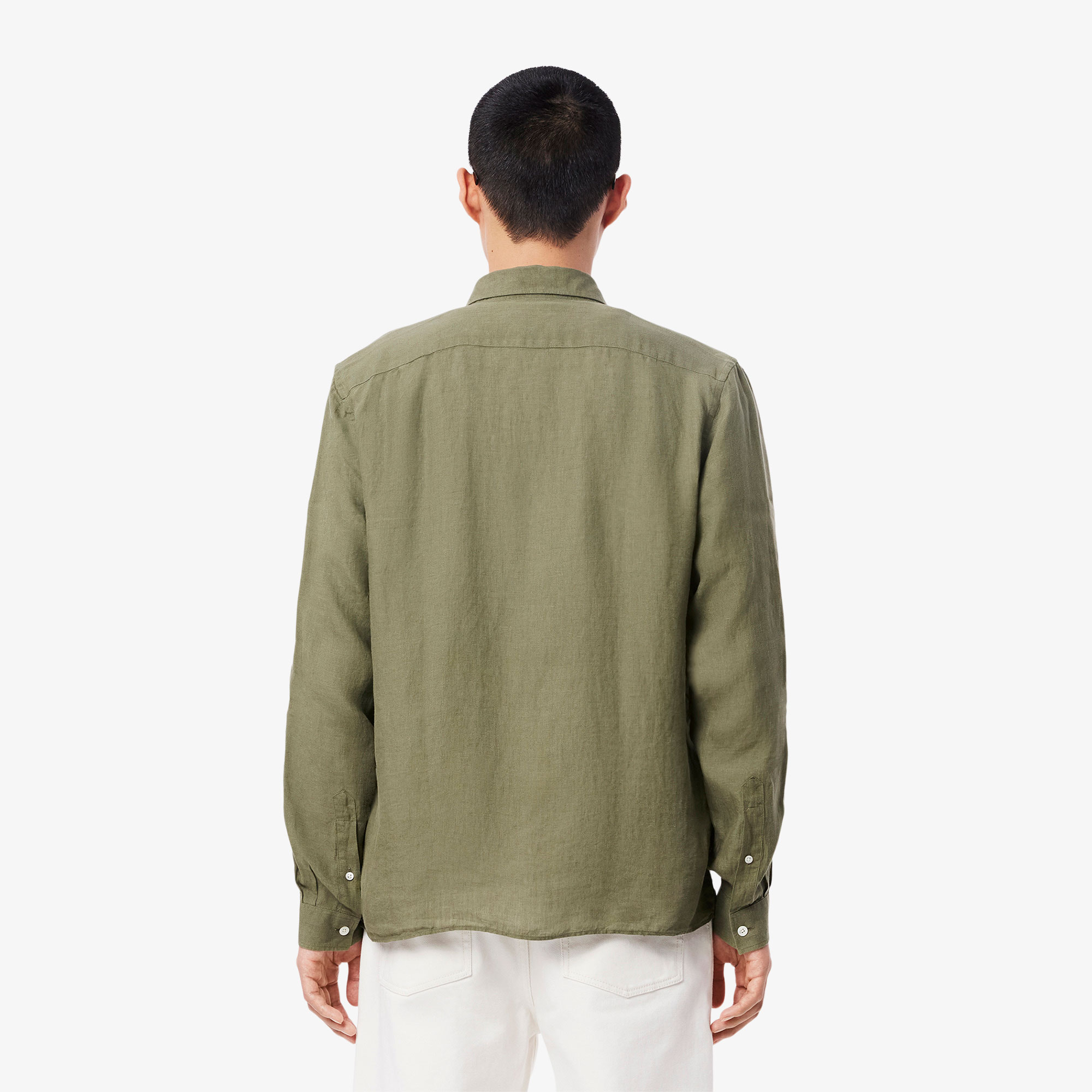Lacoste Erkek Regular Fit Düğmeli Yaka Keten Haki Gömlek görsel 3
